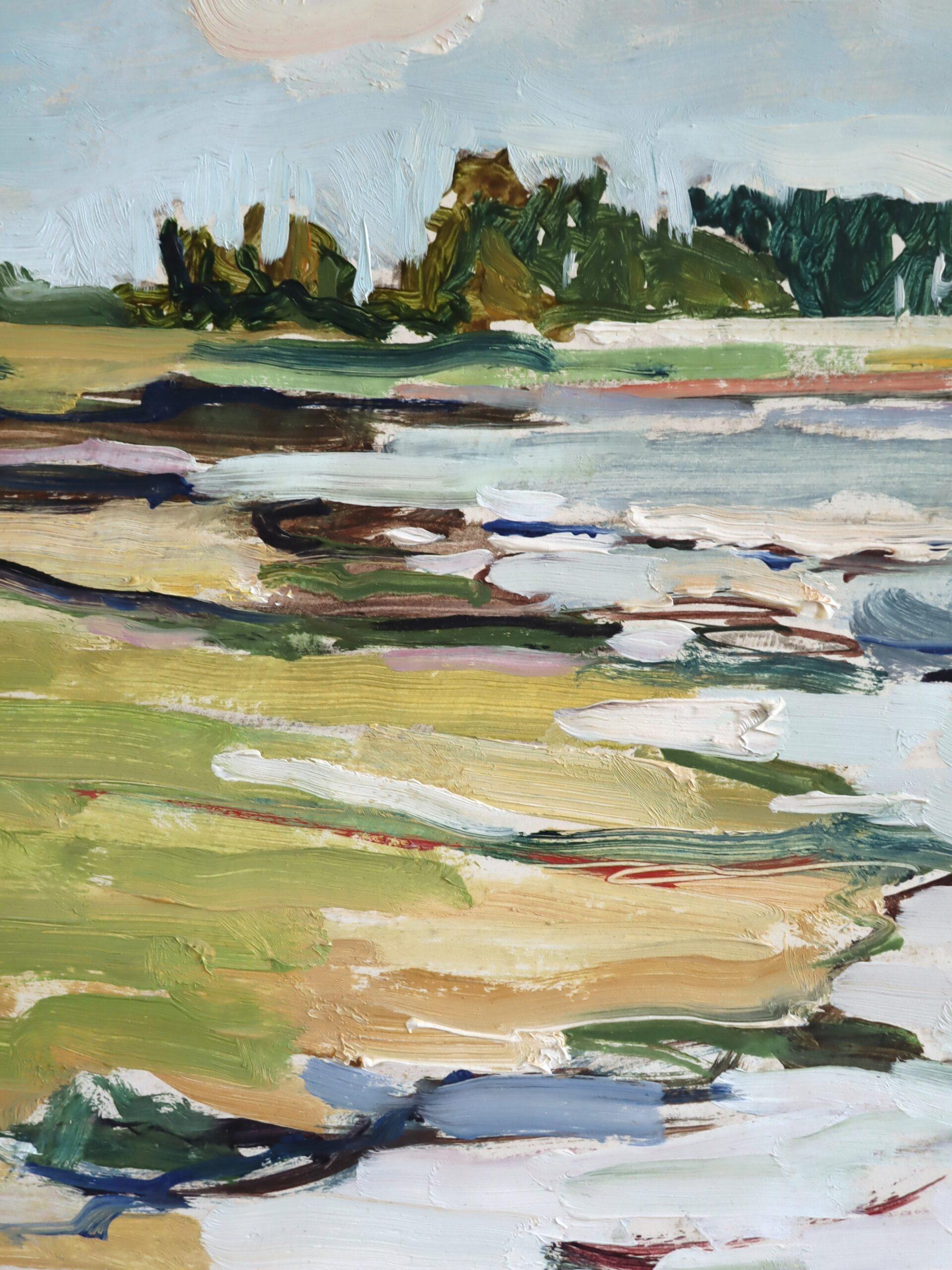 Mid Century Modern Ausdrucksstarke Küstenlandschaft Ölgemälde - Gezeitenrhythmus im Angebot 5