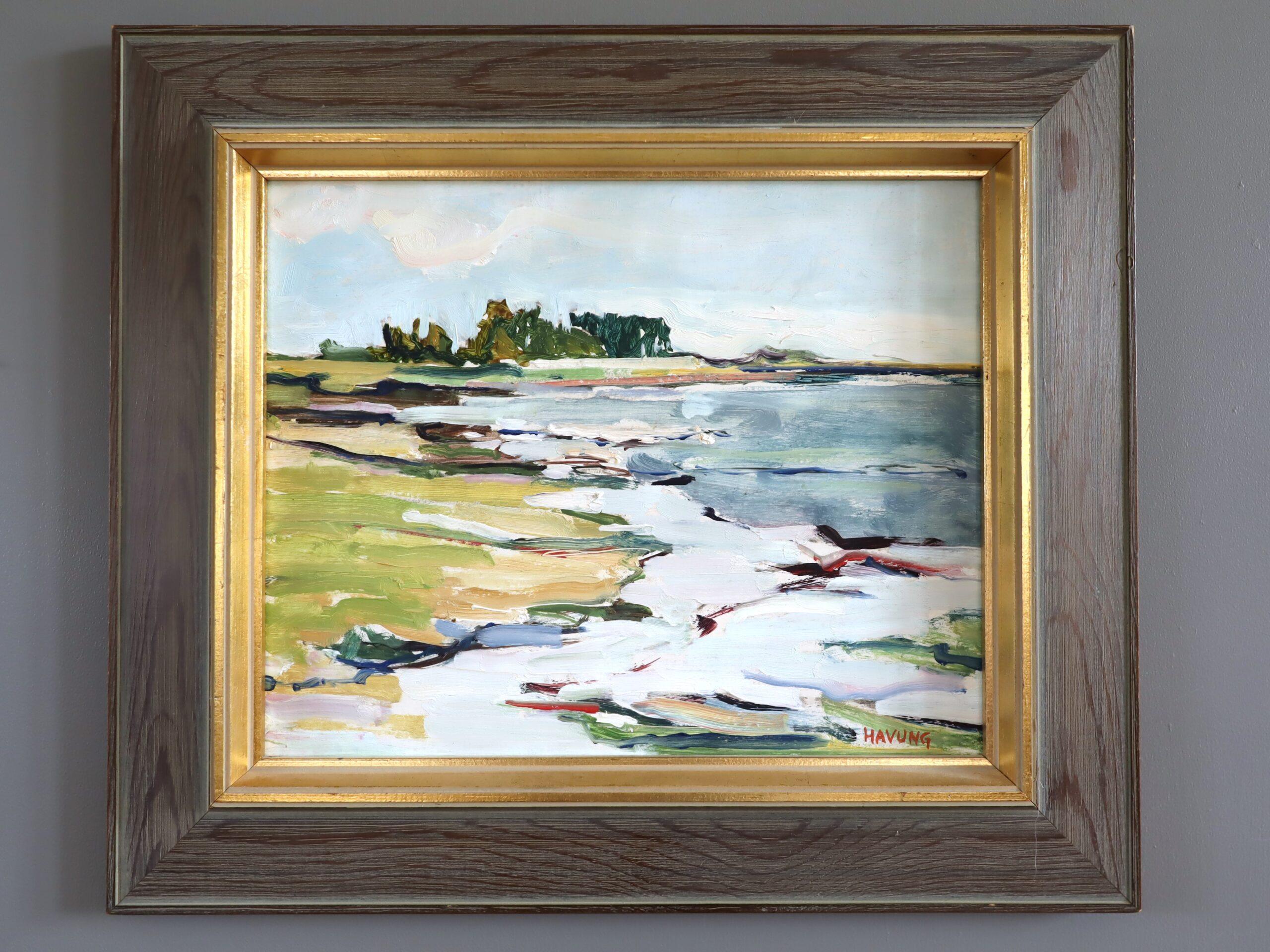 Mid Century Modern Ausdrucksstarke Küstenlandschaft Ölgemälde - Gezeitenrhythmus – Painting von Unknown