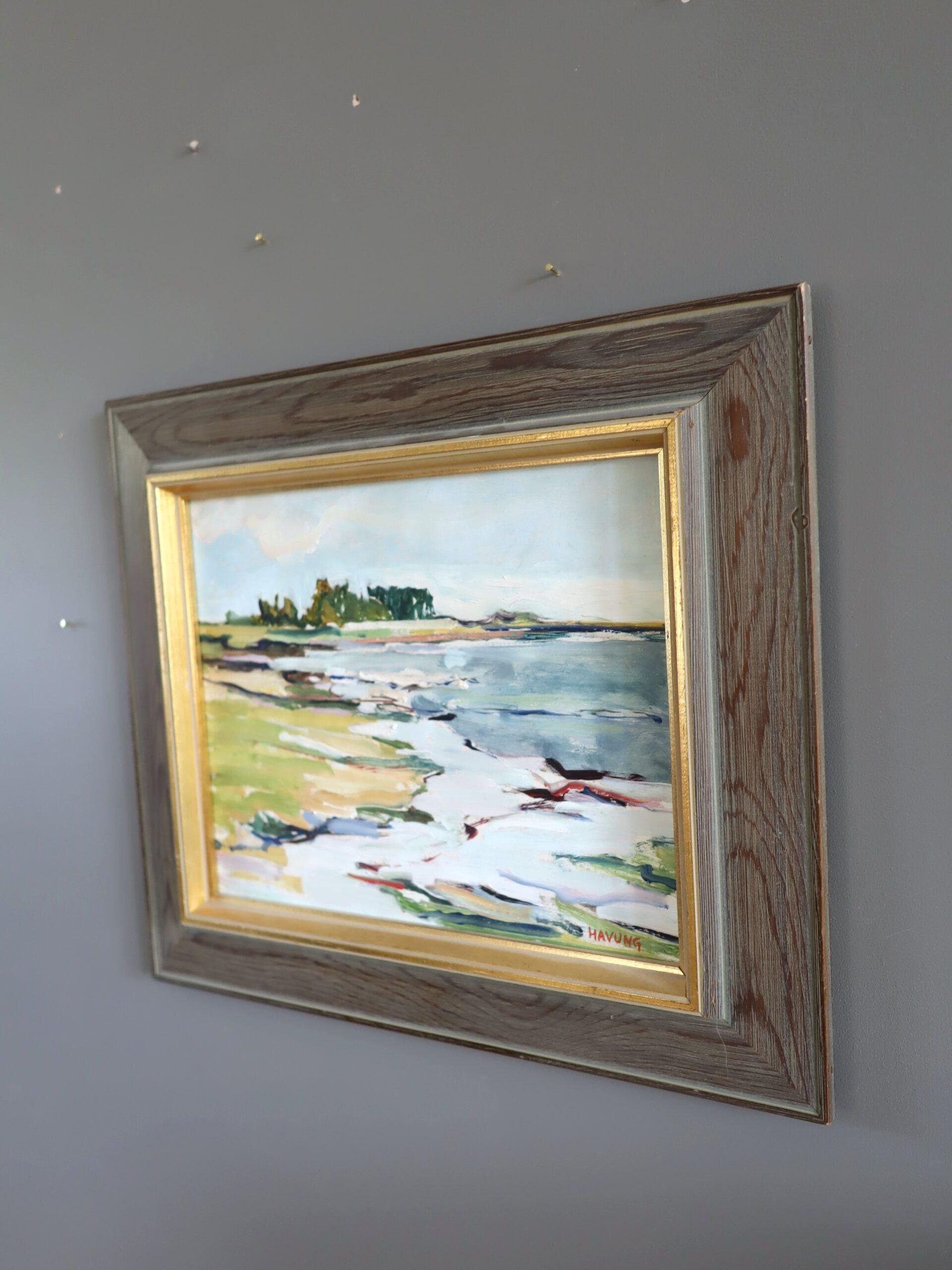 Mid Century Modern Ausdrucksstarke Küstenlandschaft Ölgemälde - Gezeitenrhythmus im Angebot 1
