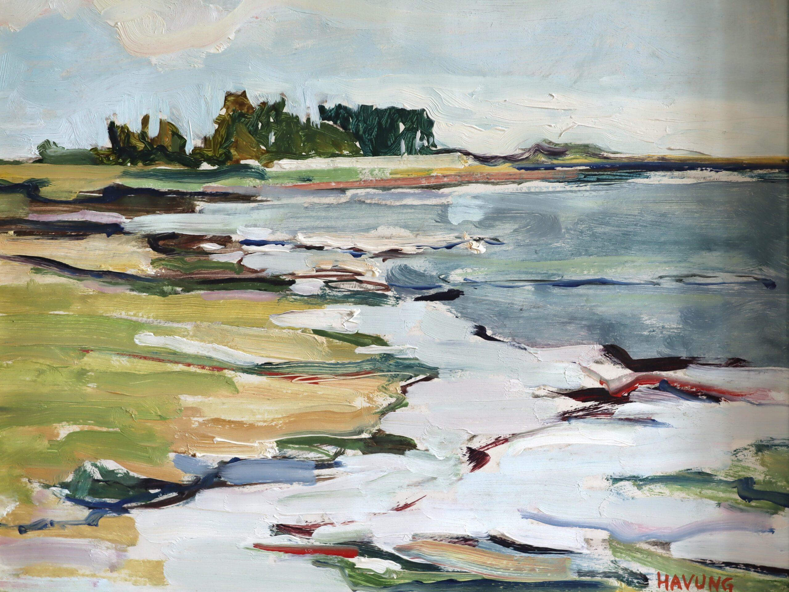 Mid Century Modern Ausdrucksstarke Küstenlandschaft Ölgemälde - Gezeitenrhythmus im Angebot 4