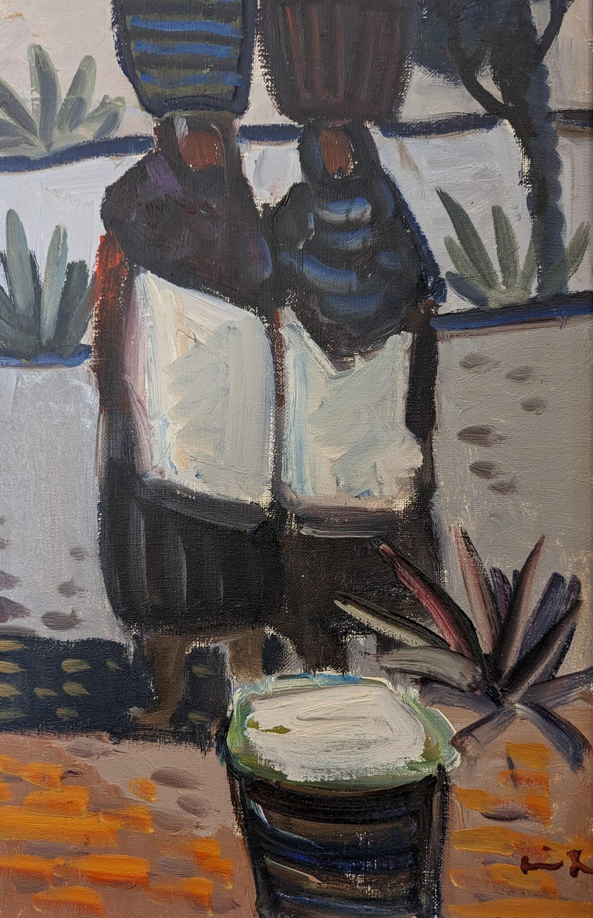 Mid-Century Modern Expressive Figurative Framed Oil Painting - Basket Carriers For Sale 10
