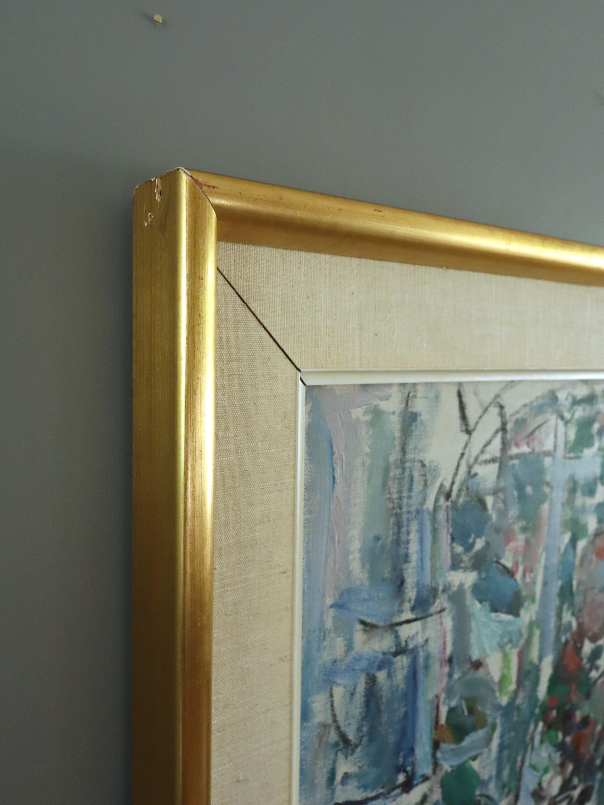 Mid Century Modern Expressive Figurative Oil Painting - Reading by the Mirror For Sale 3