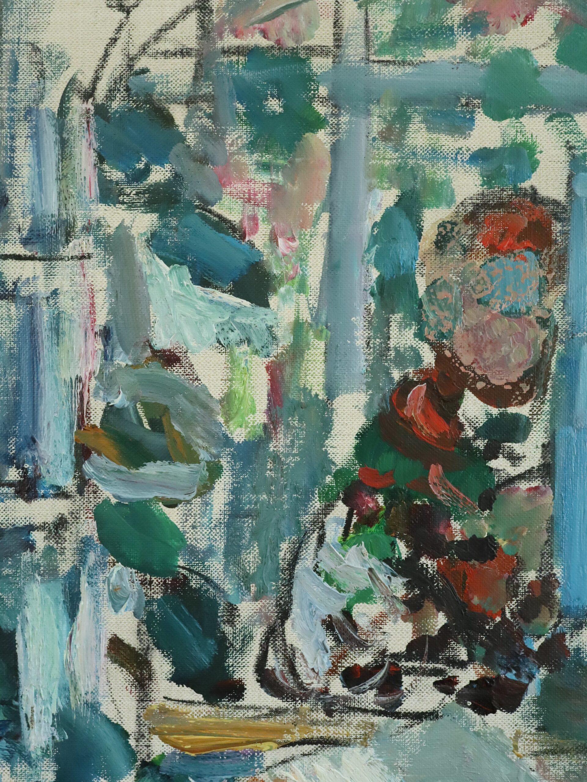 Mid Century Modern Expressive Figurative Oil Painting - Reading by the Mirror For Sale 6