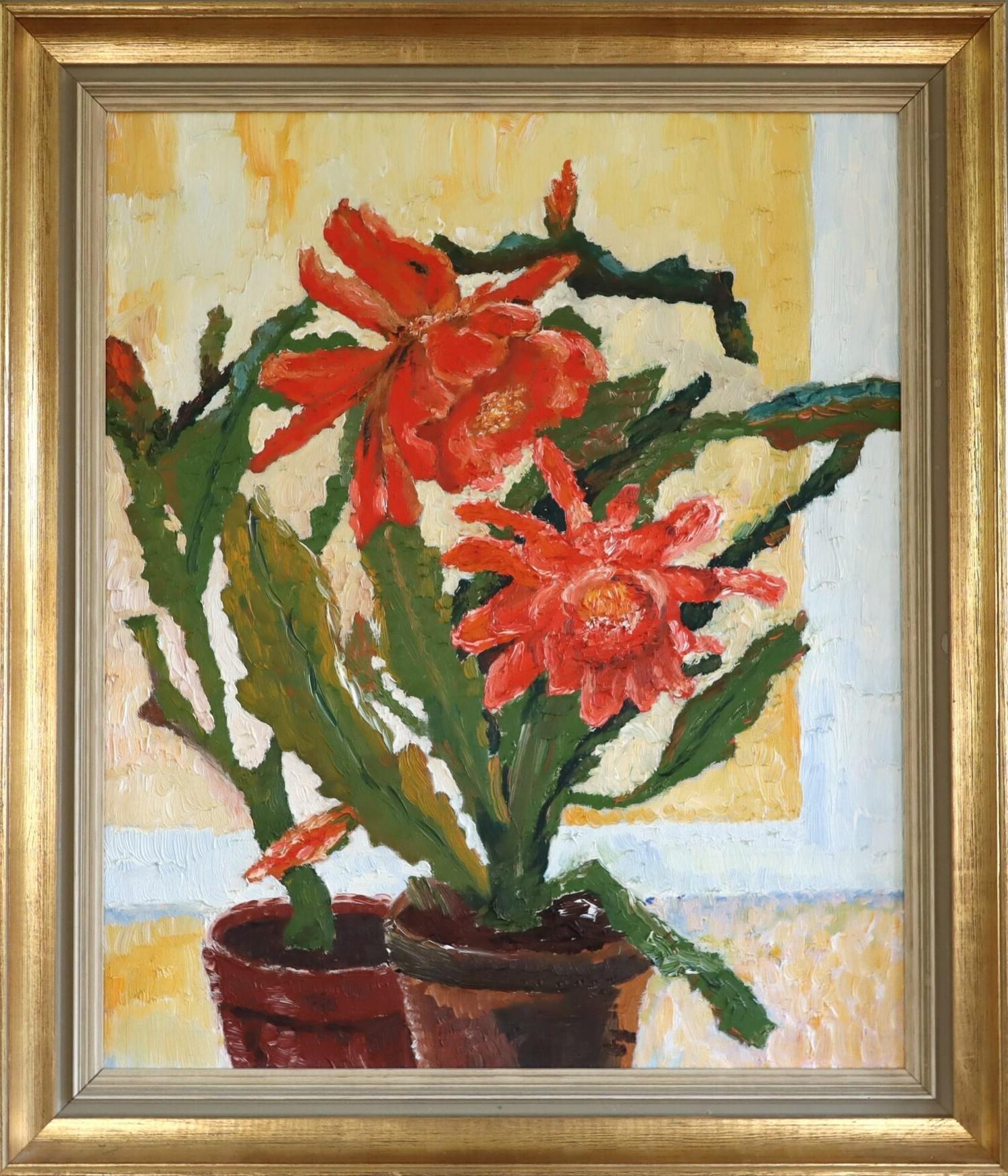 Mid Century Modern Expressive Floral Still Life Oil Painting - Vivid Blossoms