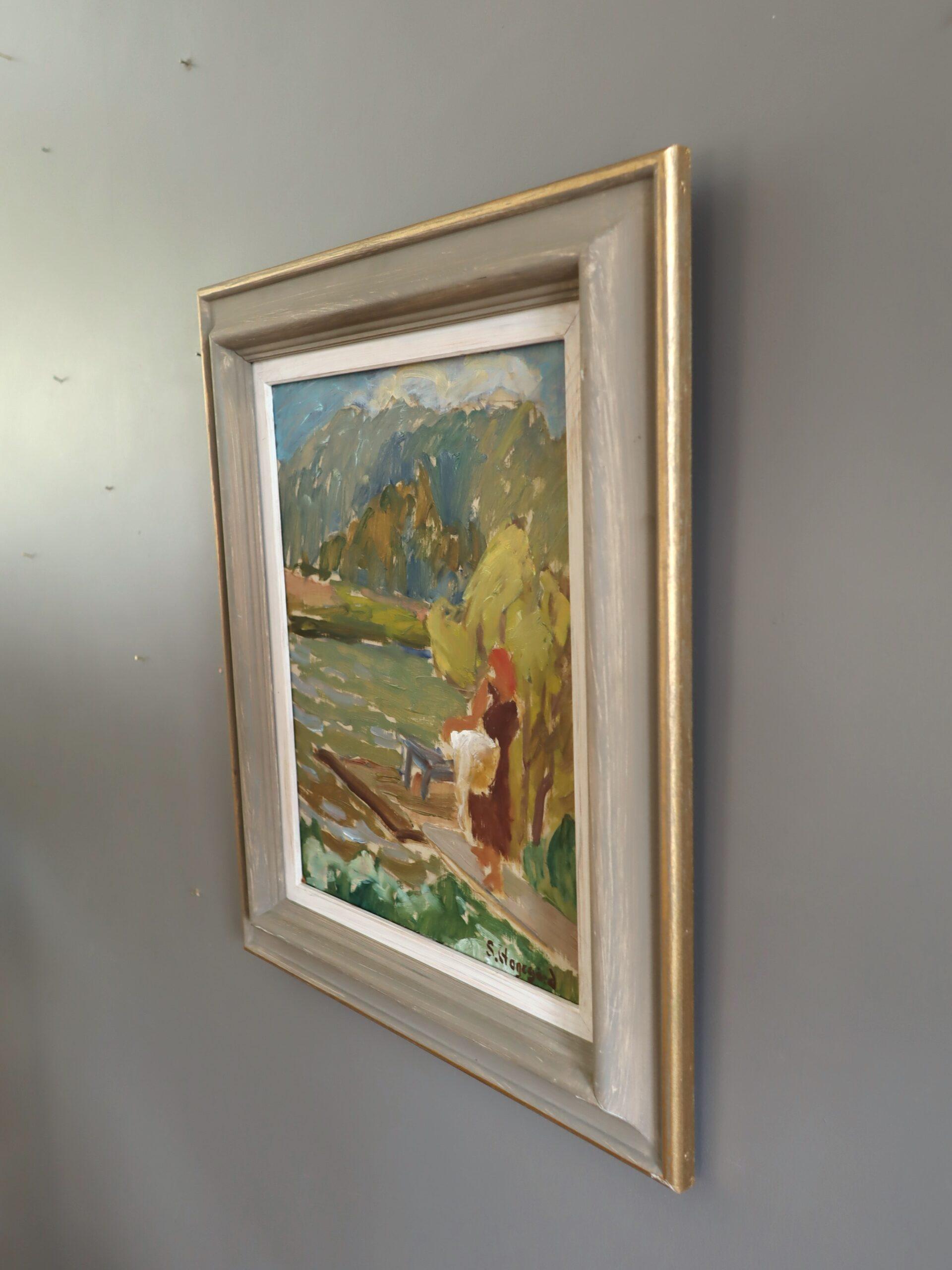 Mid Century Modern Expressive Landscape Oil Painting - Afternoon by the Lake For Sale 1