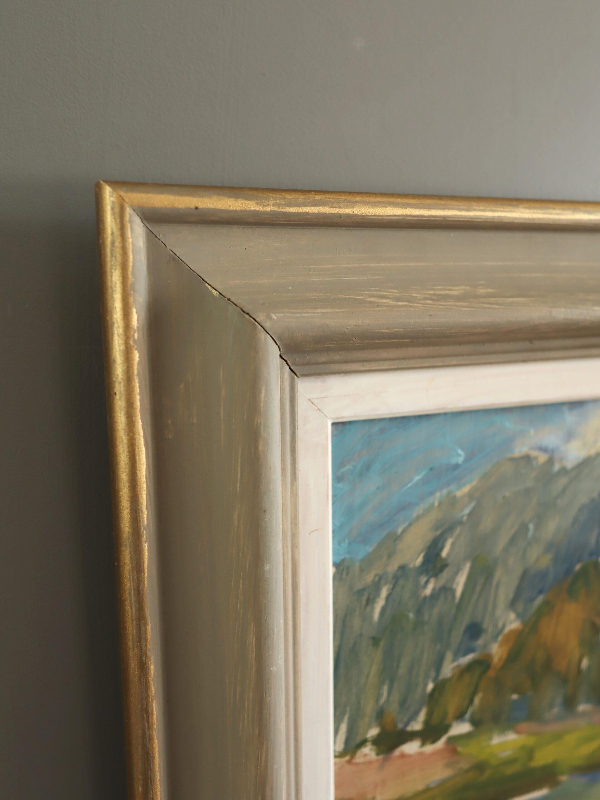 Mid Century Modern Expressive Landscape Oil Painting - Afternoon by the Lake For Sale 2
