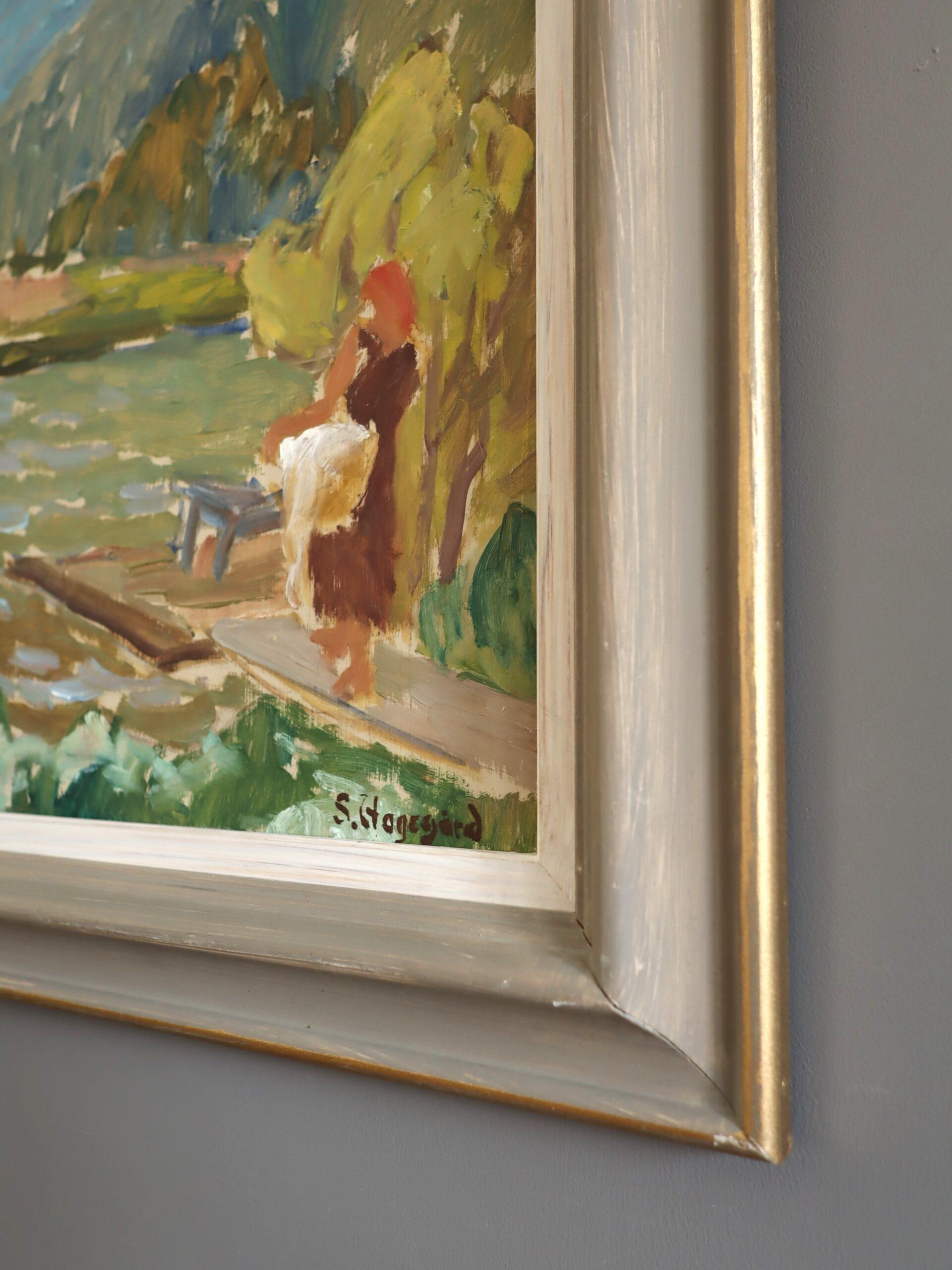 Mid Century Modern Expressive Landscape Oil Painting - Afternoon by the Lake For Sale 3