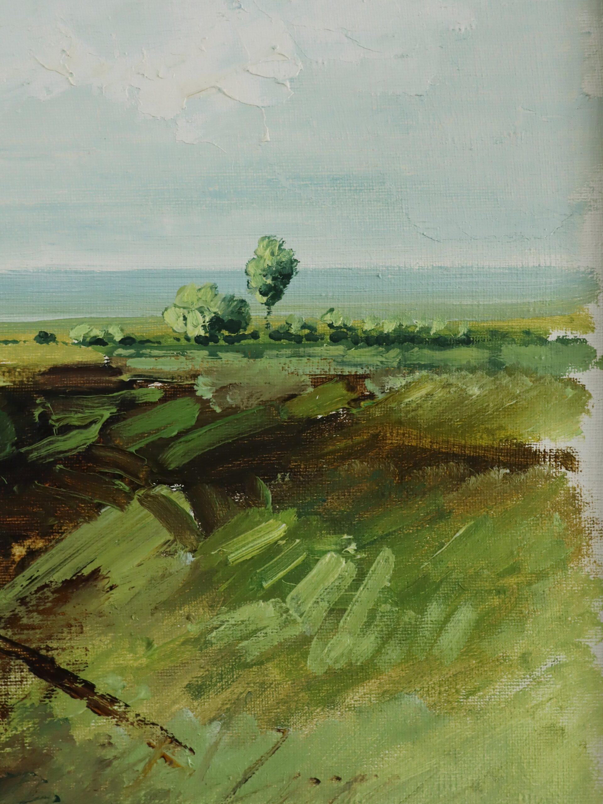 Mid Century Modern Expressive Landscape Oil Painting - Fields in Springtime For Sale 7