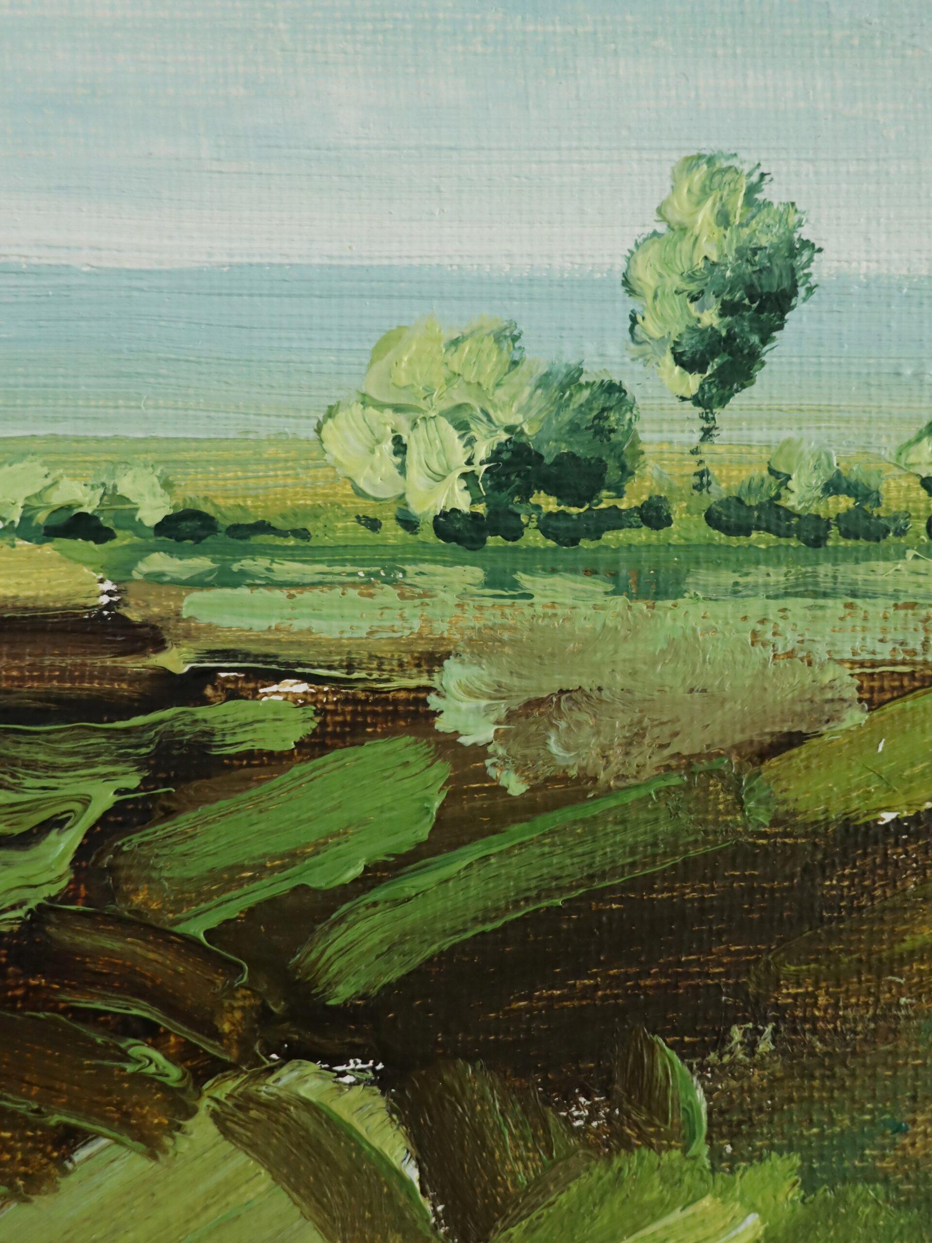 Mid Century Modern Expressive Landscape Oil Painting - Fields in Springtime For Sale 8