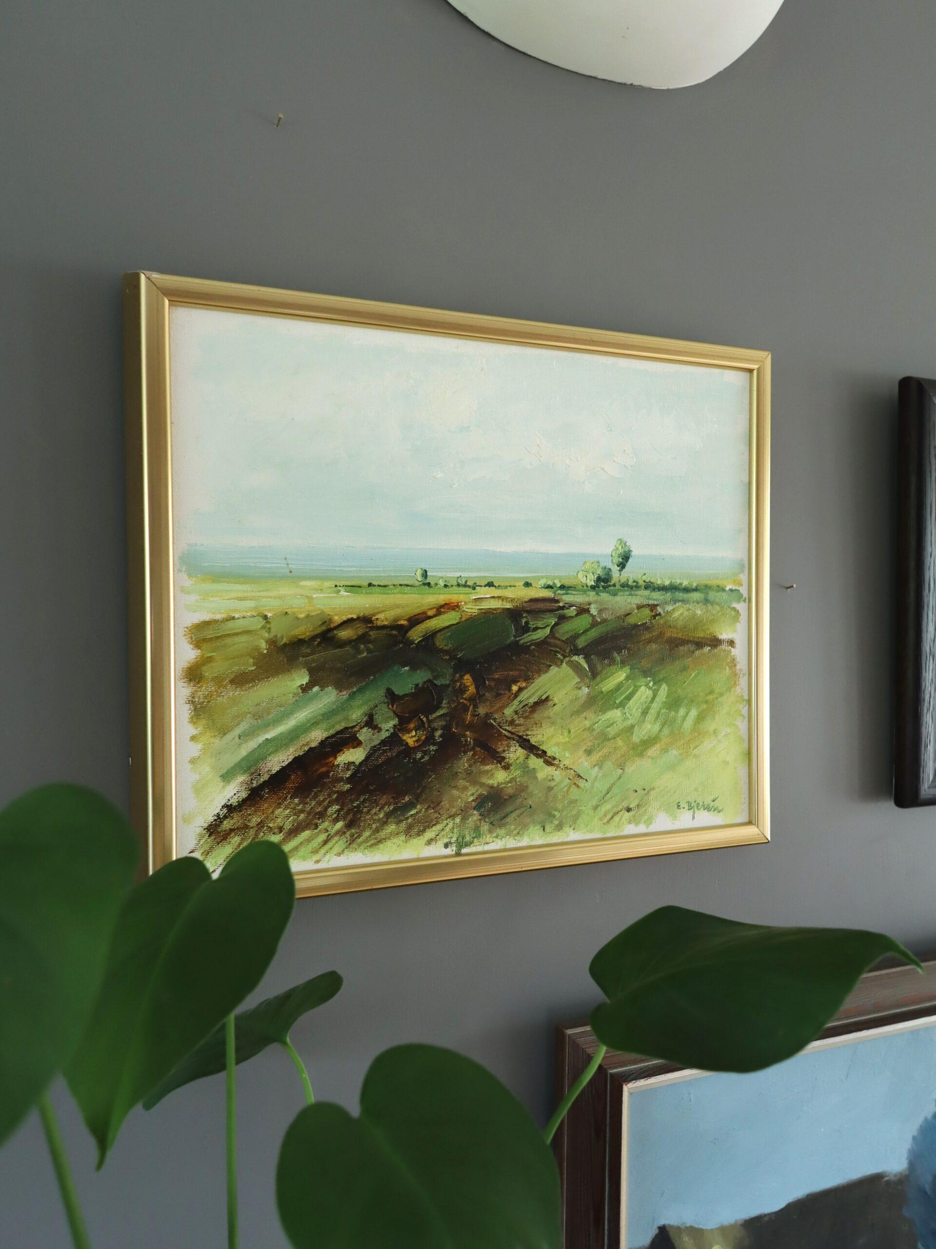 Mid Century Modern Expressive Landscape Oil Painting - Fields in Springtime For Sale 1