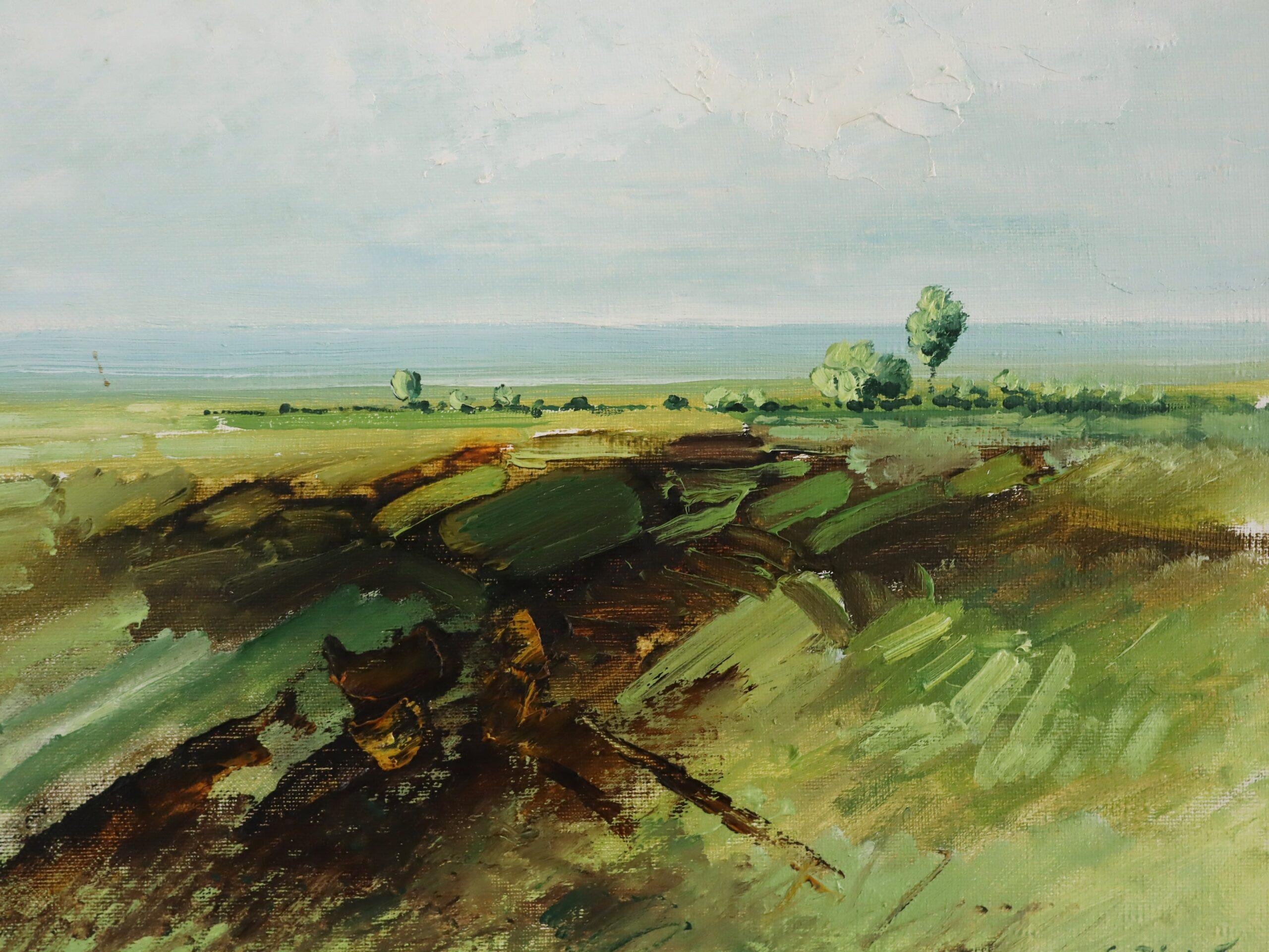 Mid Century Modern Expressive Landscape Oil Painting - Fields in Springtime For Sale 5