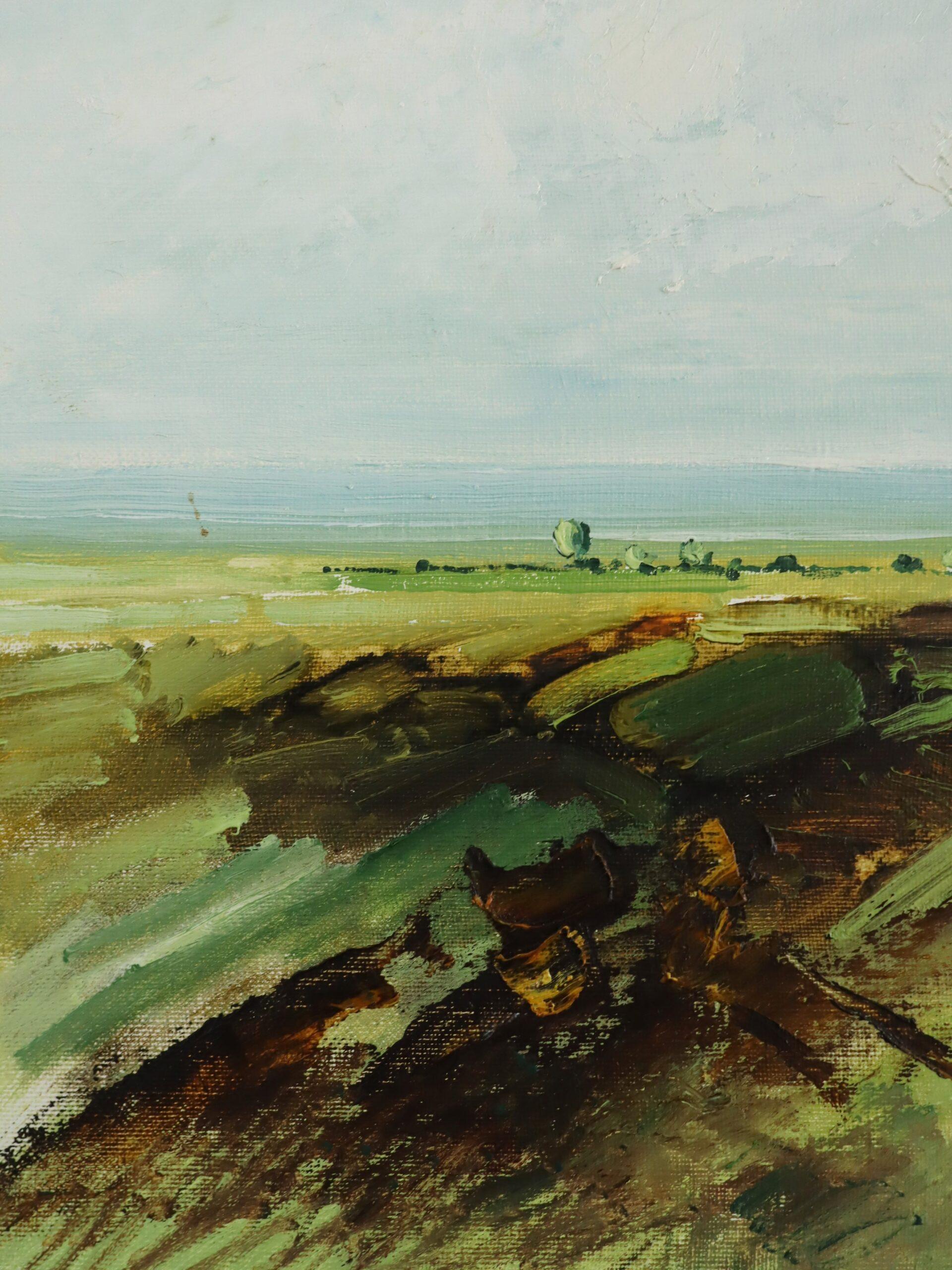 Mid Century Modern Expressive Landscape Oil Painting - Fields in Springtime For Sale 6