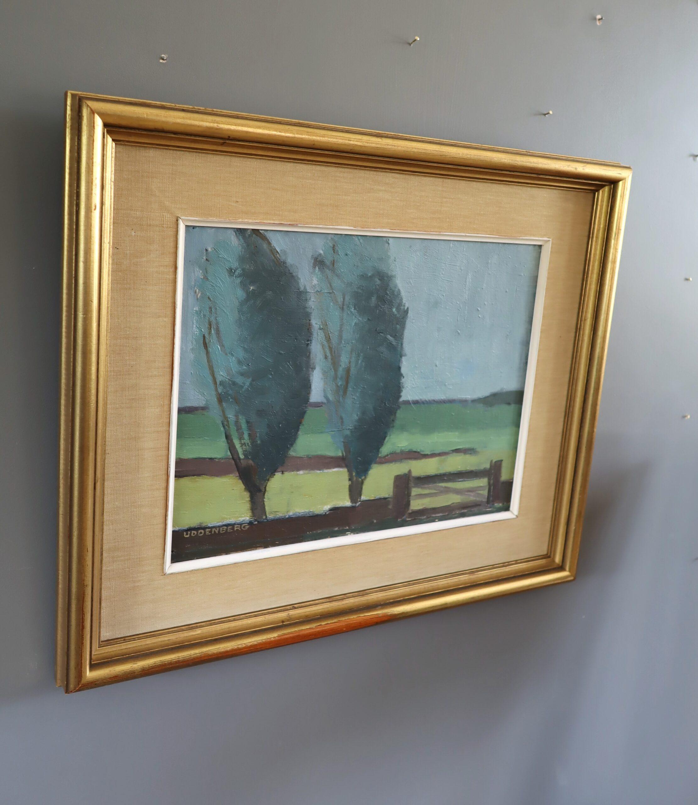 Mid Century Modern Expressive Landschaft Ölgemälde - Whispers in the Wind (Braun), Landscape Painting, von Unknown