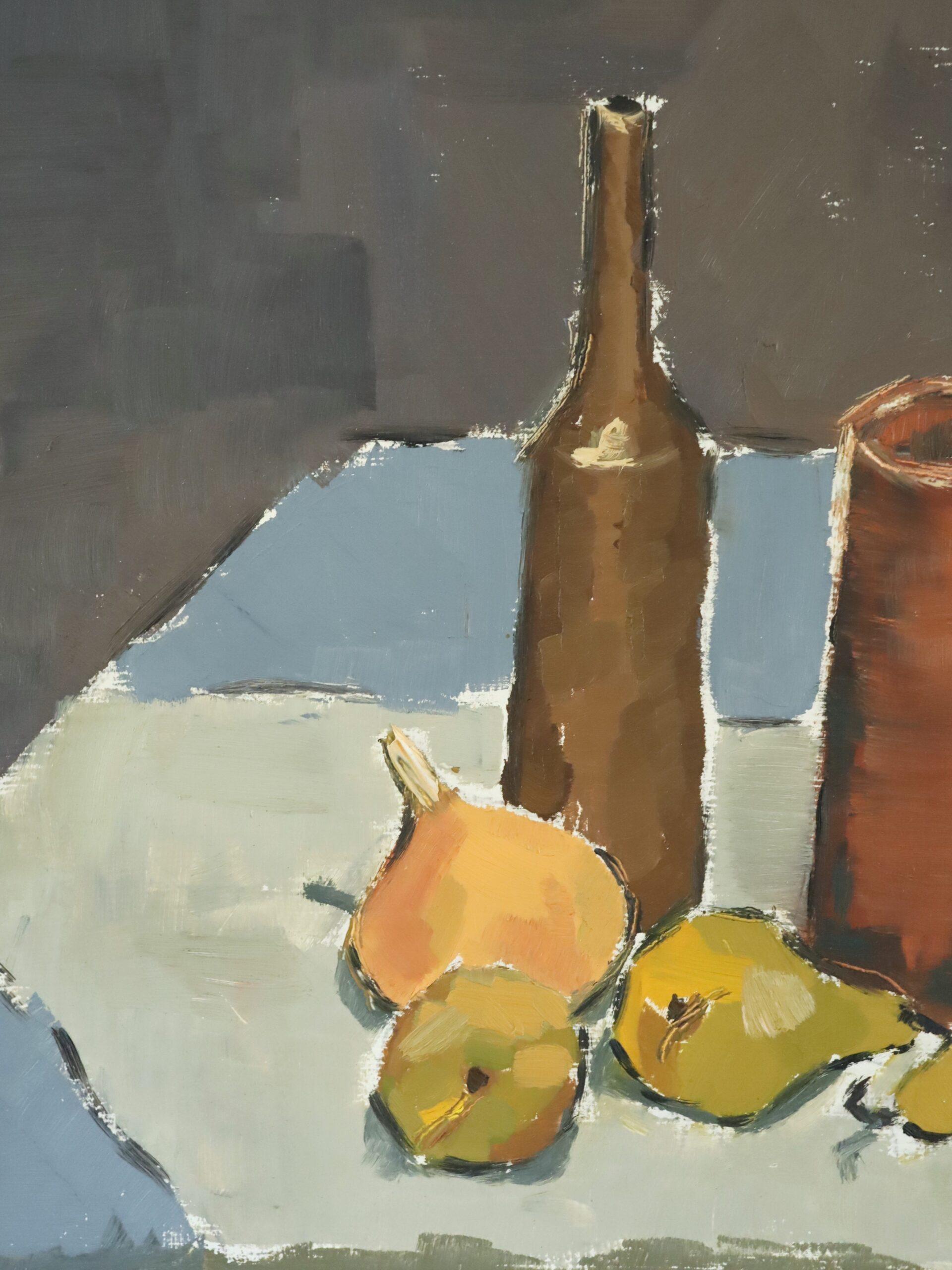 Mid Century Modern Expressive Stillleben Ölgemälde - Obst & Steingut im Angebot 5