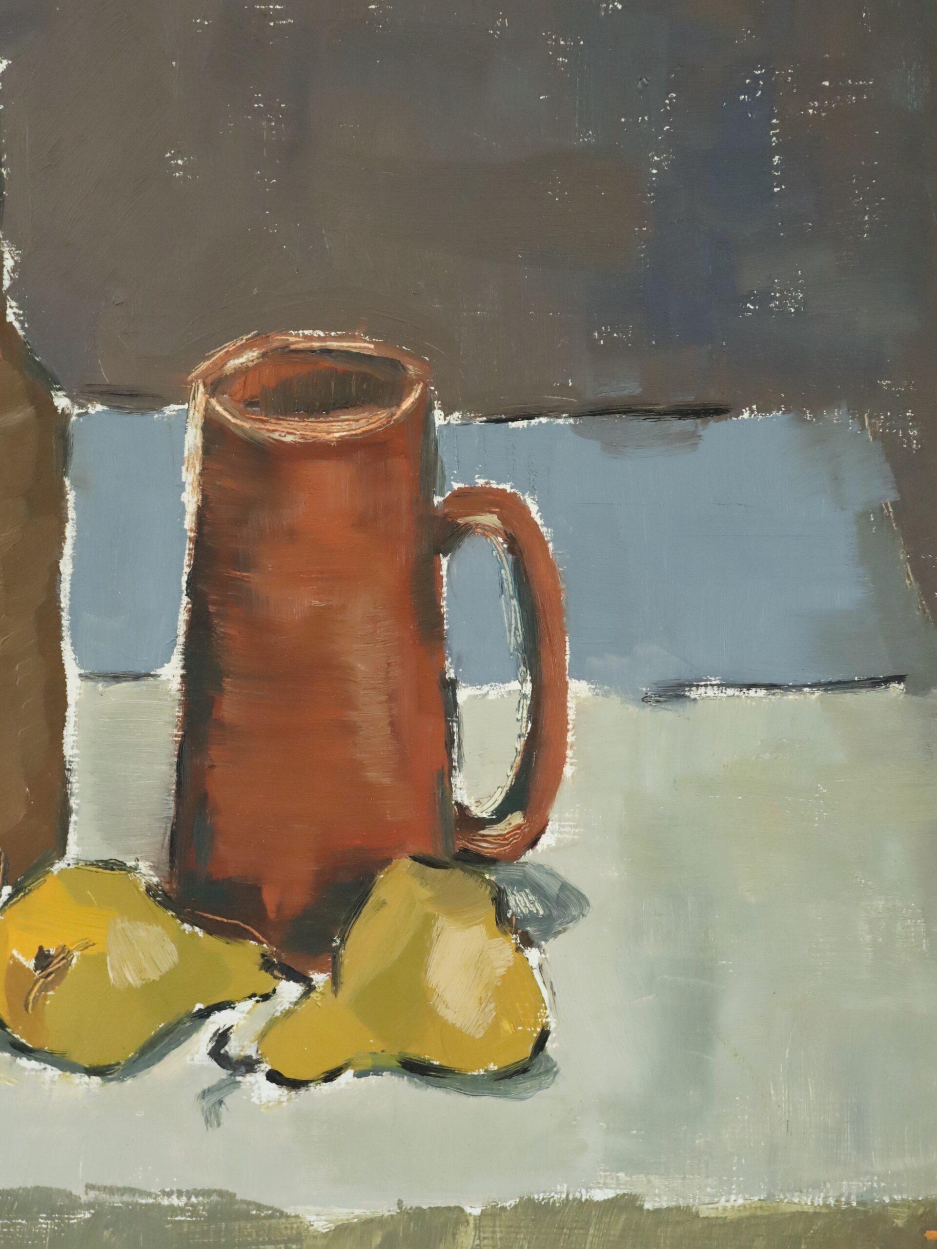 Mid Century Modern Expressive Stillleben Ölgemälde - Obst & Steingut im Angebot 6