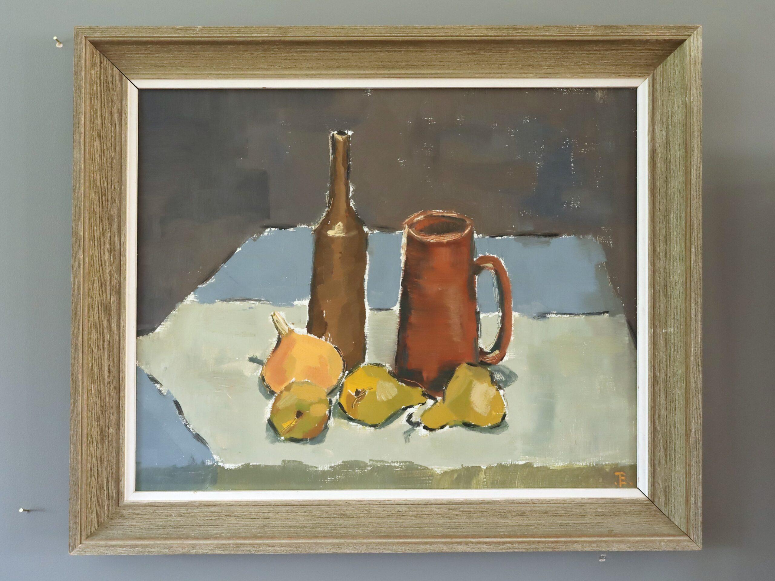 Mid Century Modern Expressive Stillleben Ölgemälde - Obst & Steingut – Painting von Unknown