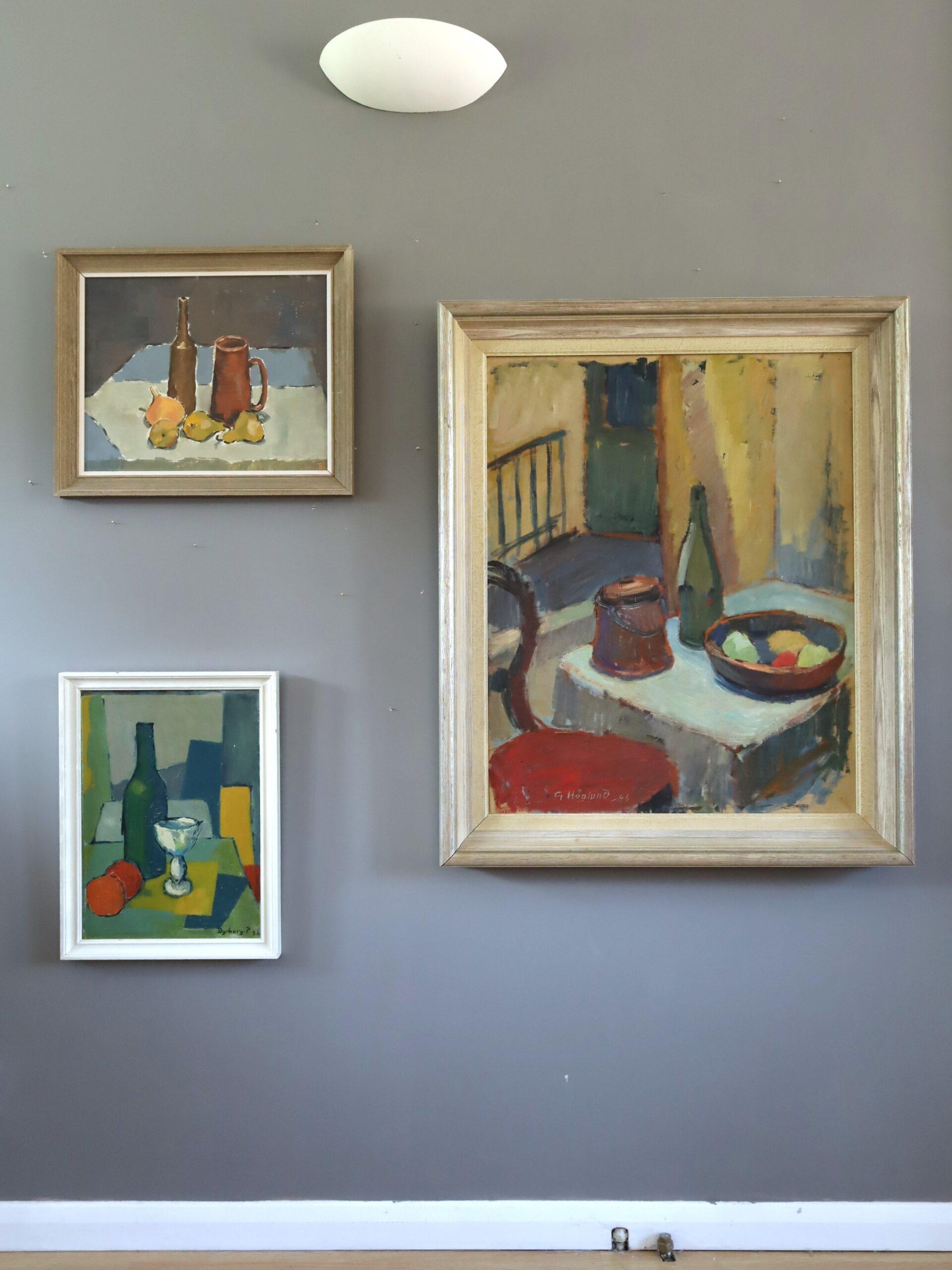 Mid Century Modern Expressive Stillleben Ölgemälde - Obst & Steingut (Moderne), Painting, von Unknown