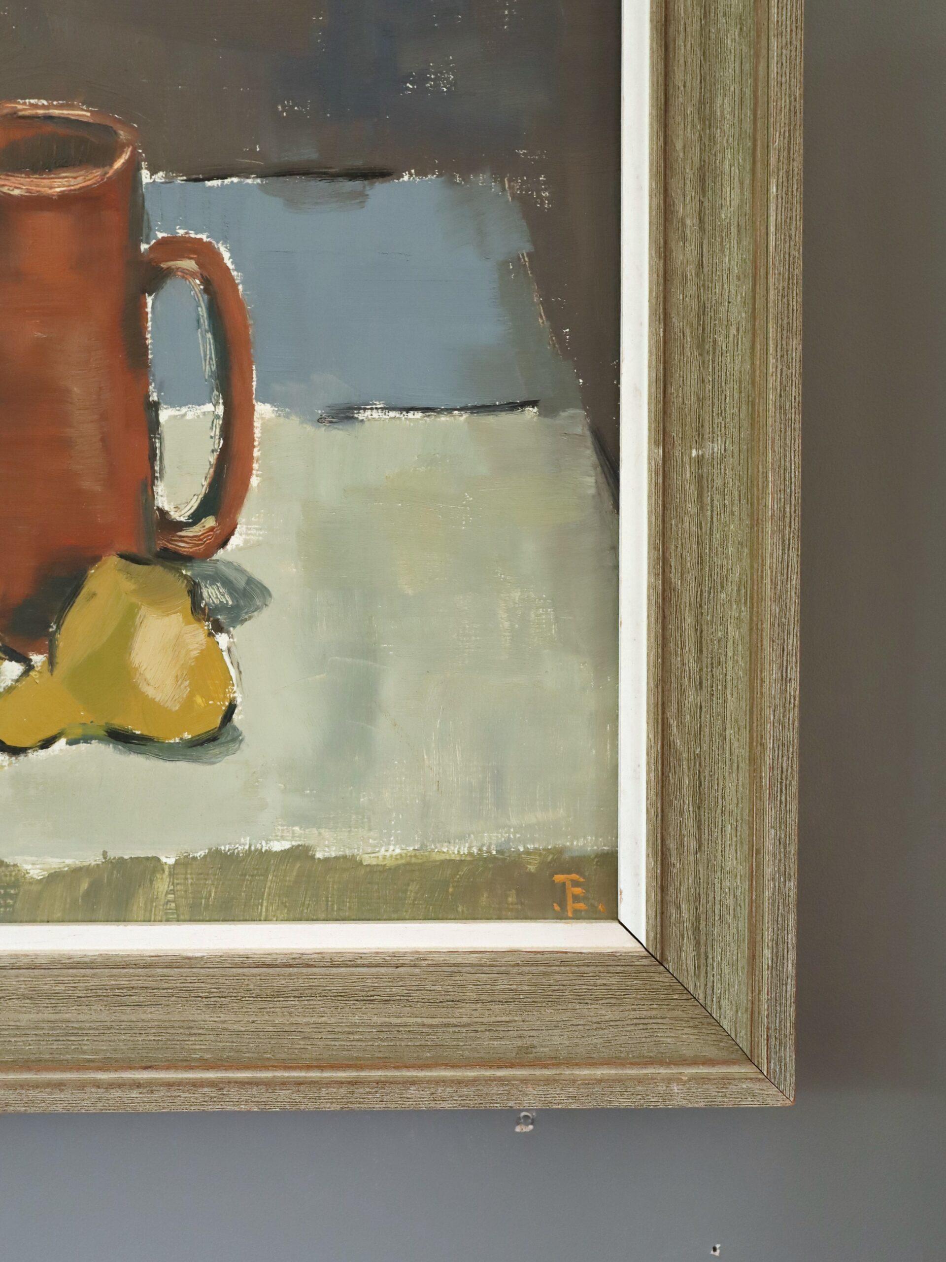 Mid Century Modern Expressive Stillleben Ölgemälde - Obst & Steingut im Angebot 3