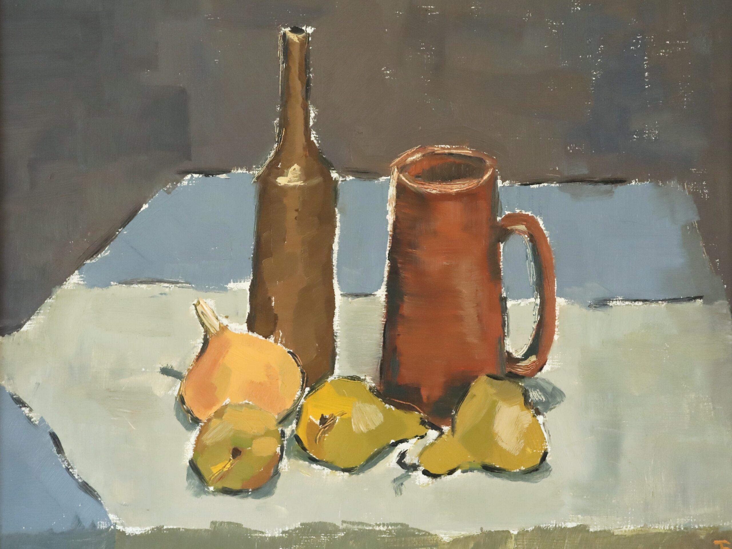 Mid Century Modern Expressive Stillleben Ölgemälde - Obst & Steingut im Angebot 4