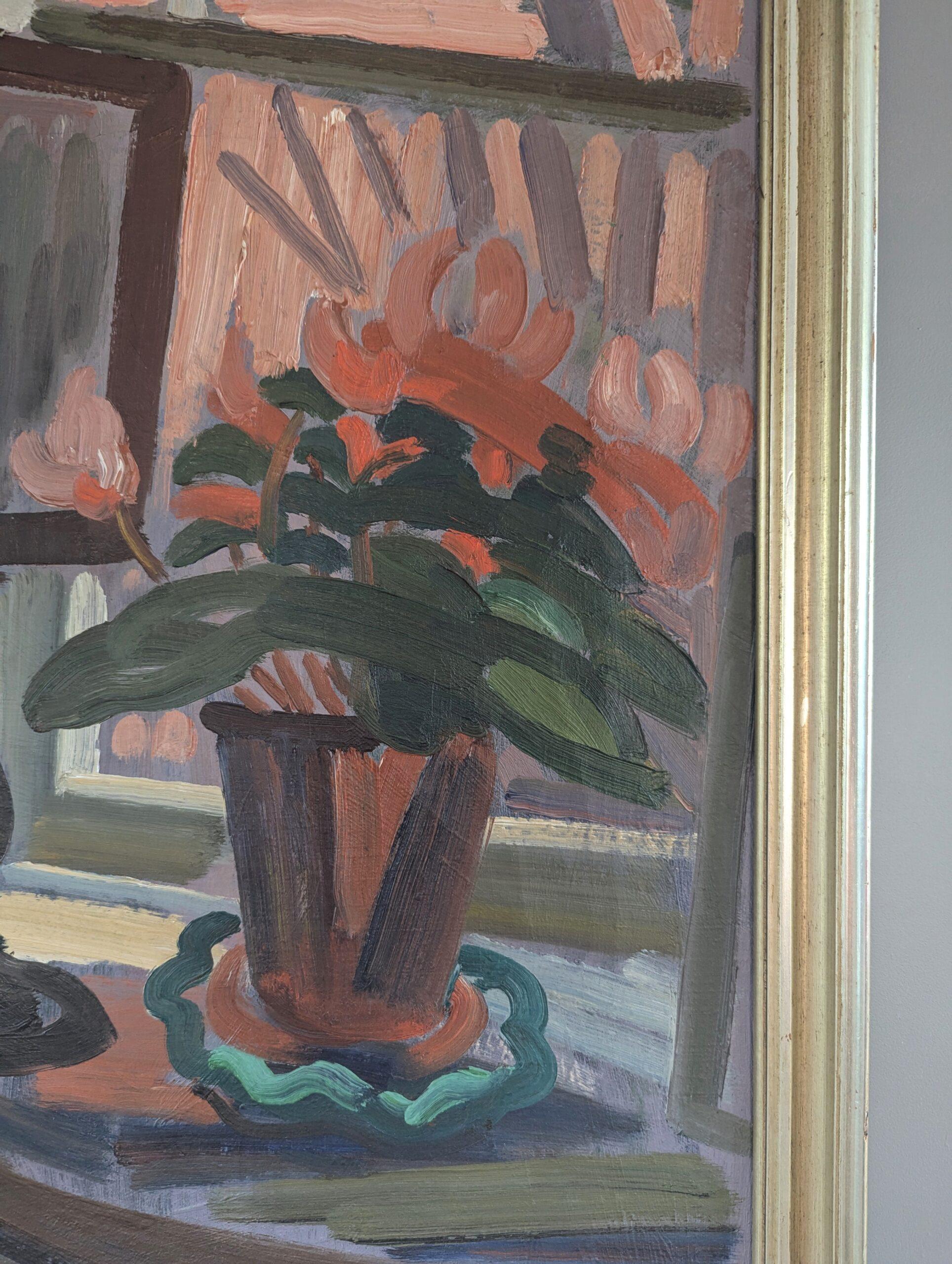 Mid Century Modern Expressive Still Life Oil Painting - Objects by the Window For Sale 7