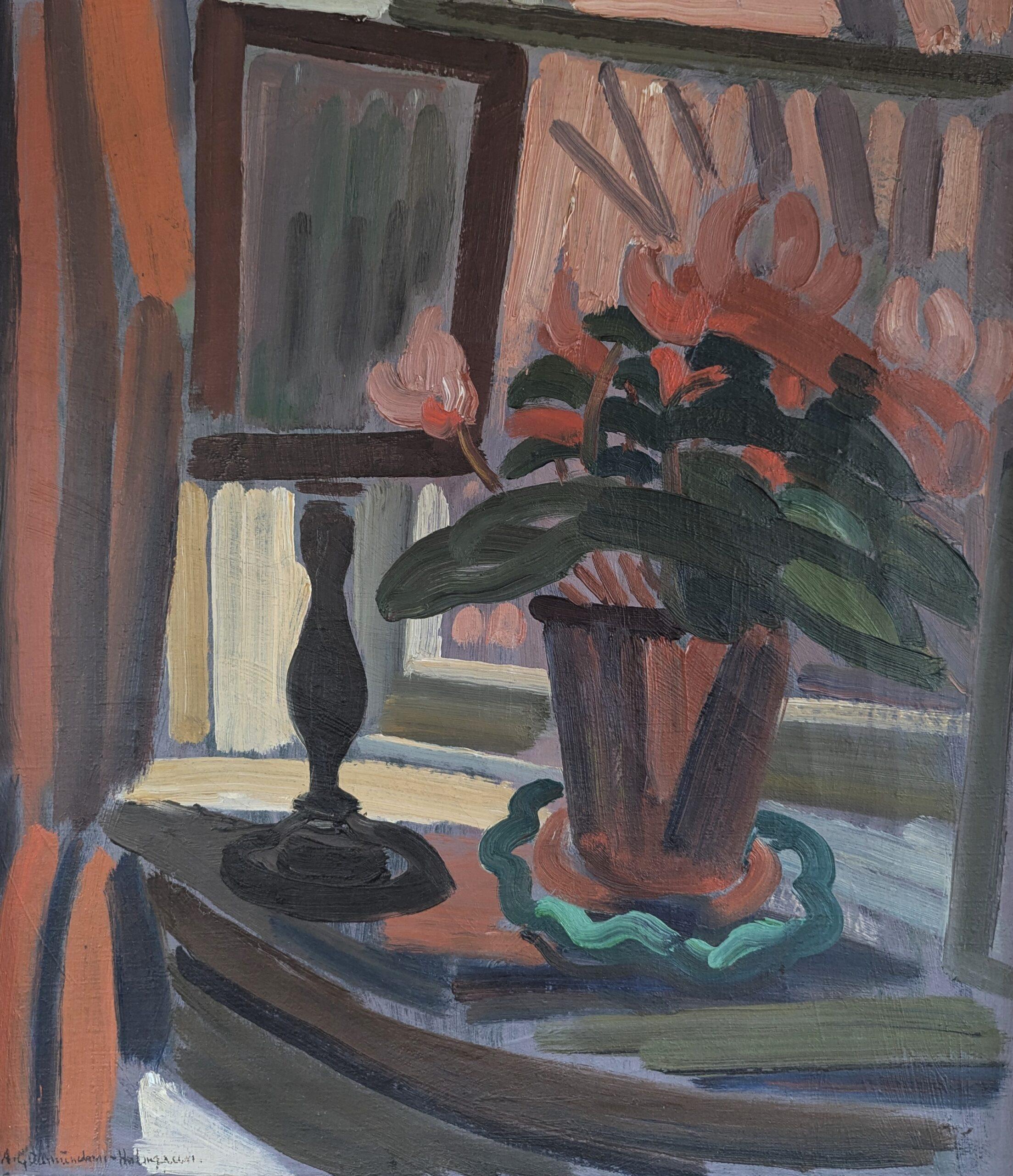 Mid Century Modern Expressive Still Life Oil Painting - Objects by the Window For Sale 9