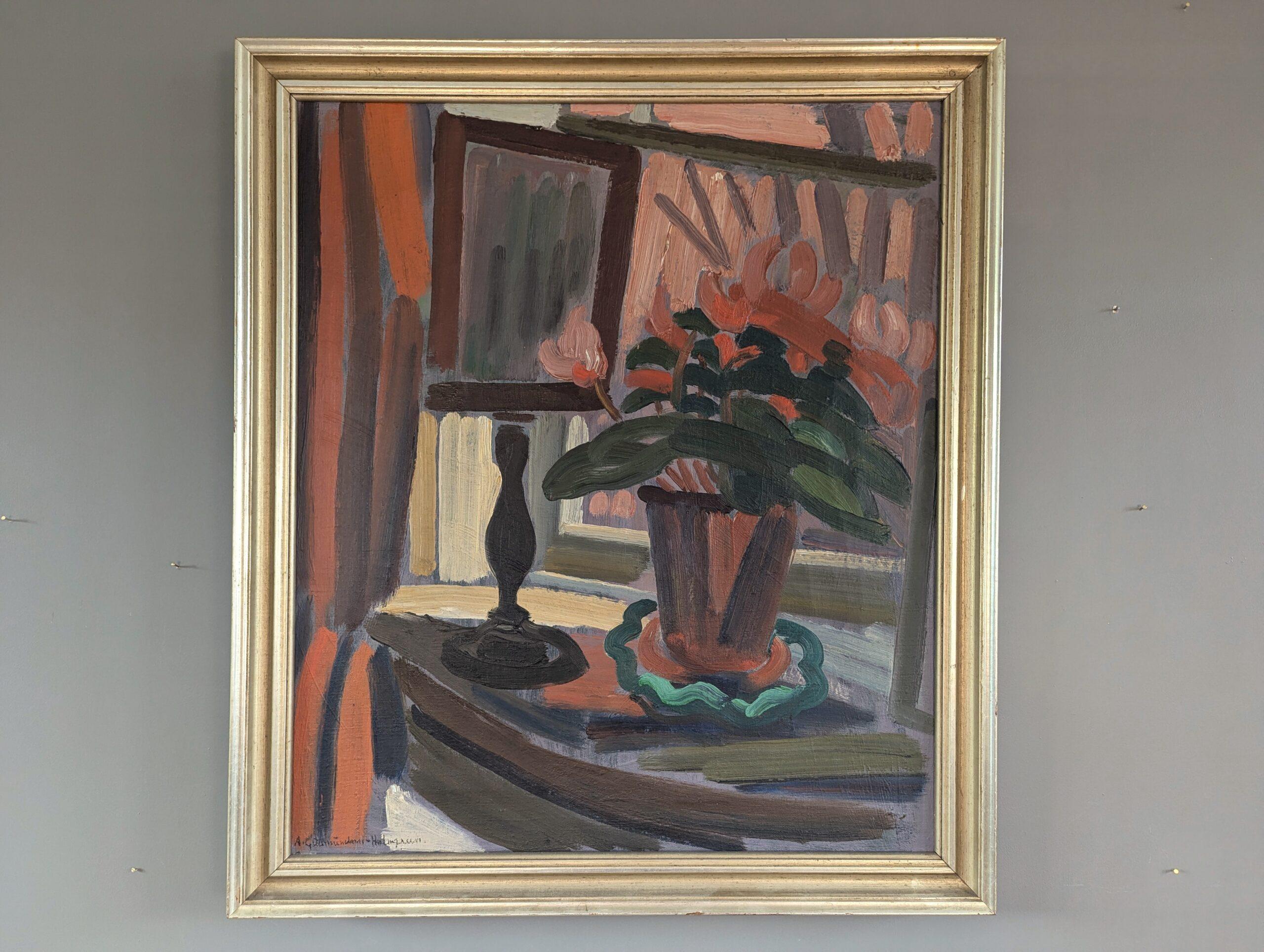 Mid Century Modern Expressive Still Life Oil Painting - Objects by the Window - Gray Still-Life Painting by Unknown