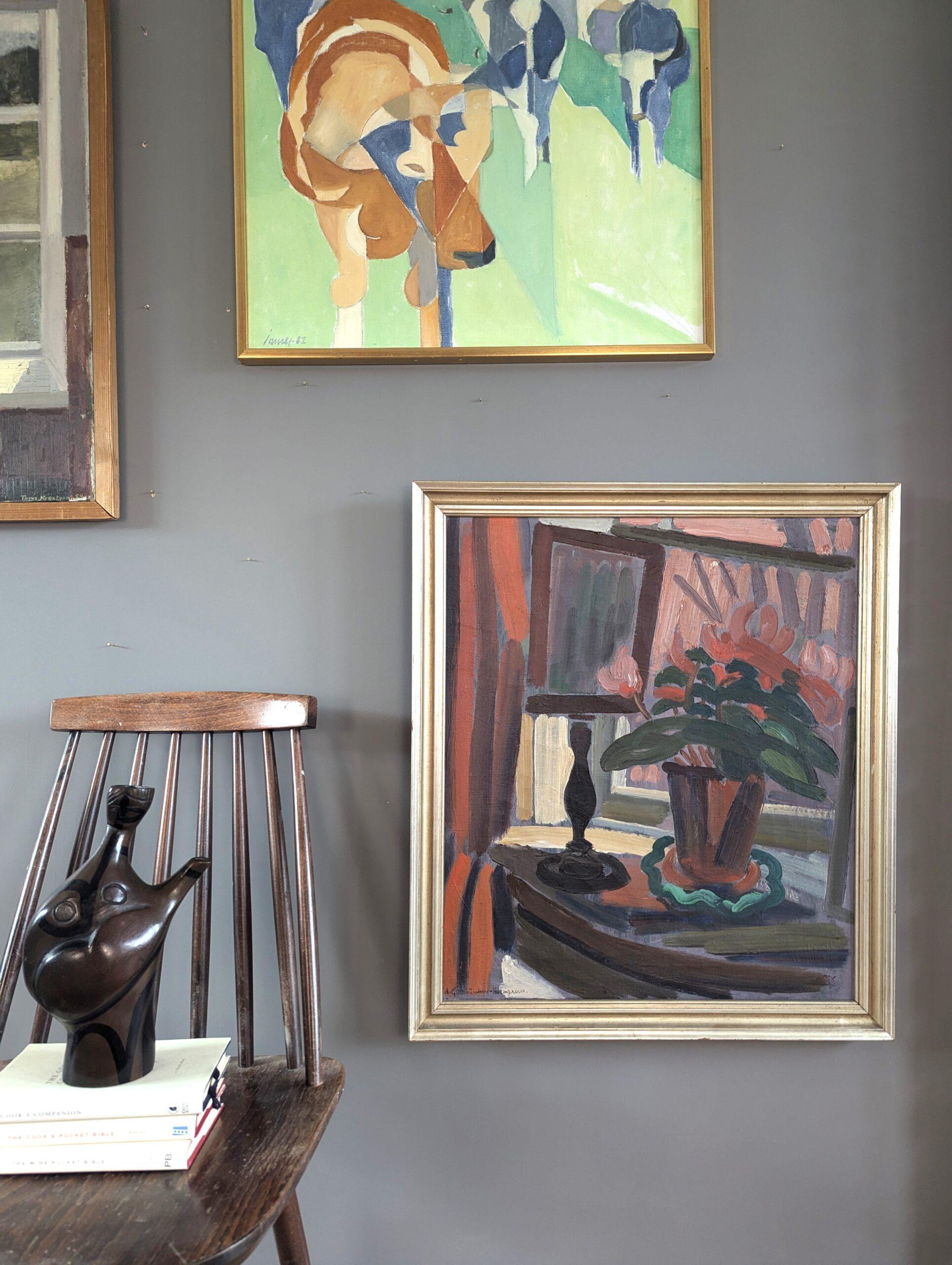 Mid Century Modern Expressive Still Life Oil Painting - Objects by the Window For Sale 1