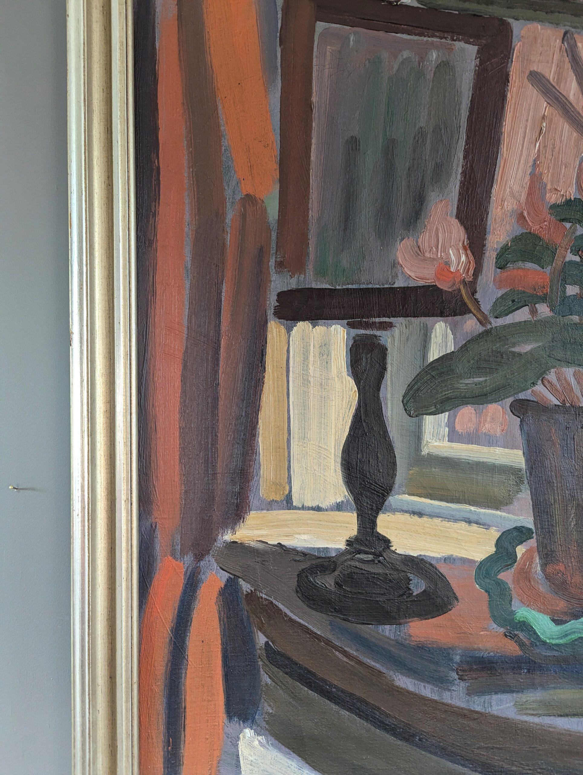 Mid Century Modern Expressive Still Life Oil Painting - Objects by the Window For Sale 4