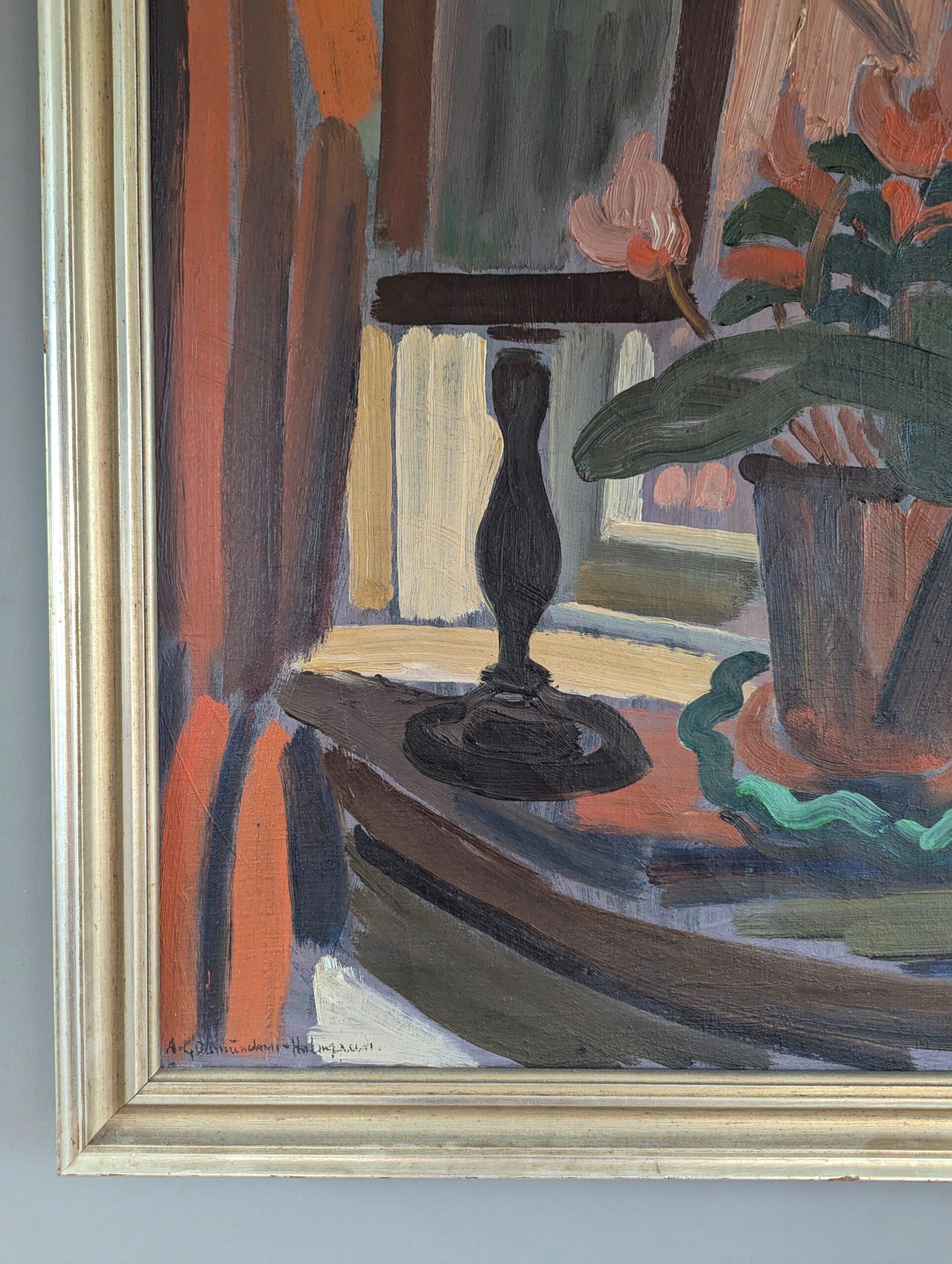 Mid Century Modern Expressive Still Life Oil Painting - Objects by the Window For Sale 5