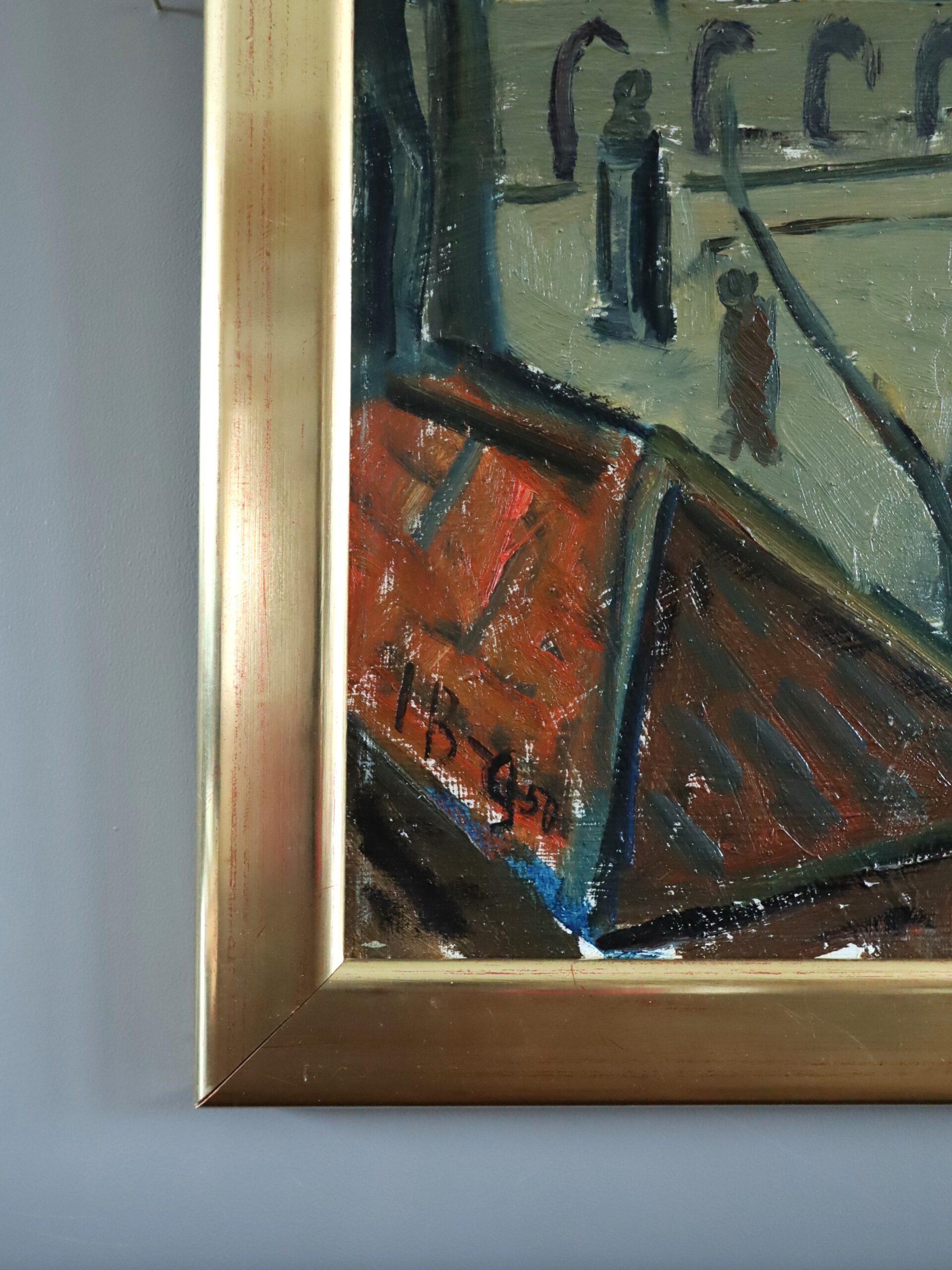 Pittura ad olio di una scena di strada espressiva della metà del secolo scorso - Momenti di passaggio in vendita 2