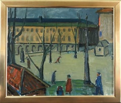 Pittura ad olio di una scena di strada espressiva della metà del secolo scorso - Momenti di passaggio