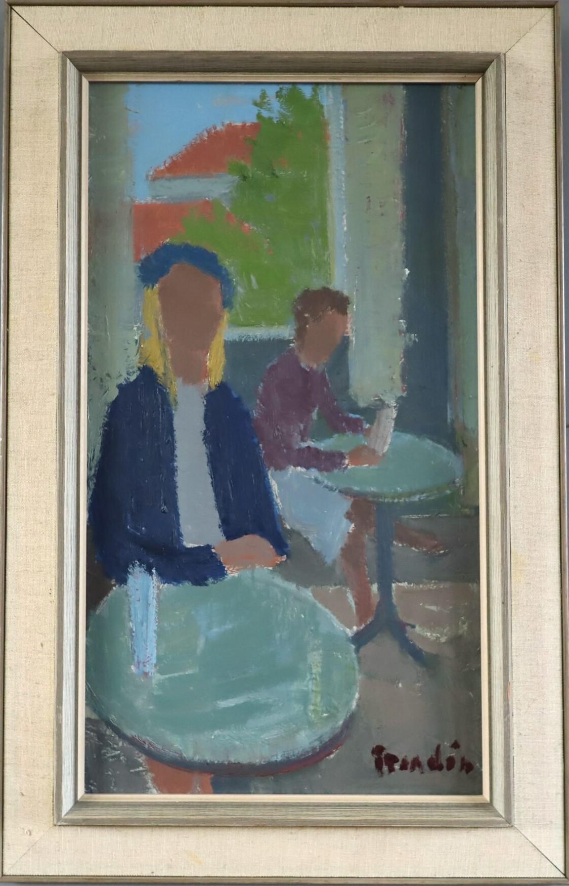 Figurative Painting di Unknown - Mid Century Modern Expressive Swedish Figurative Oil Painting - Cafe Corner