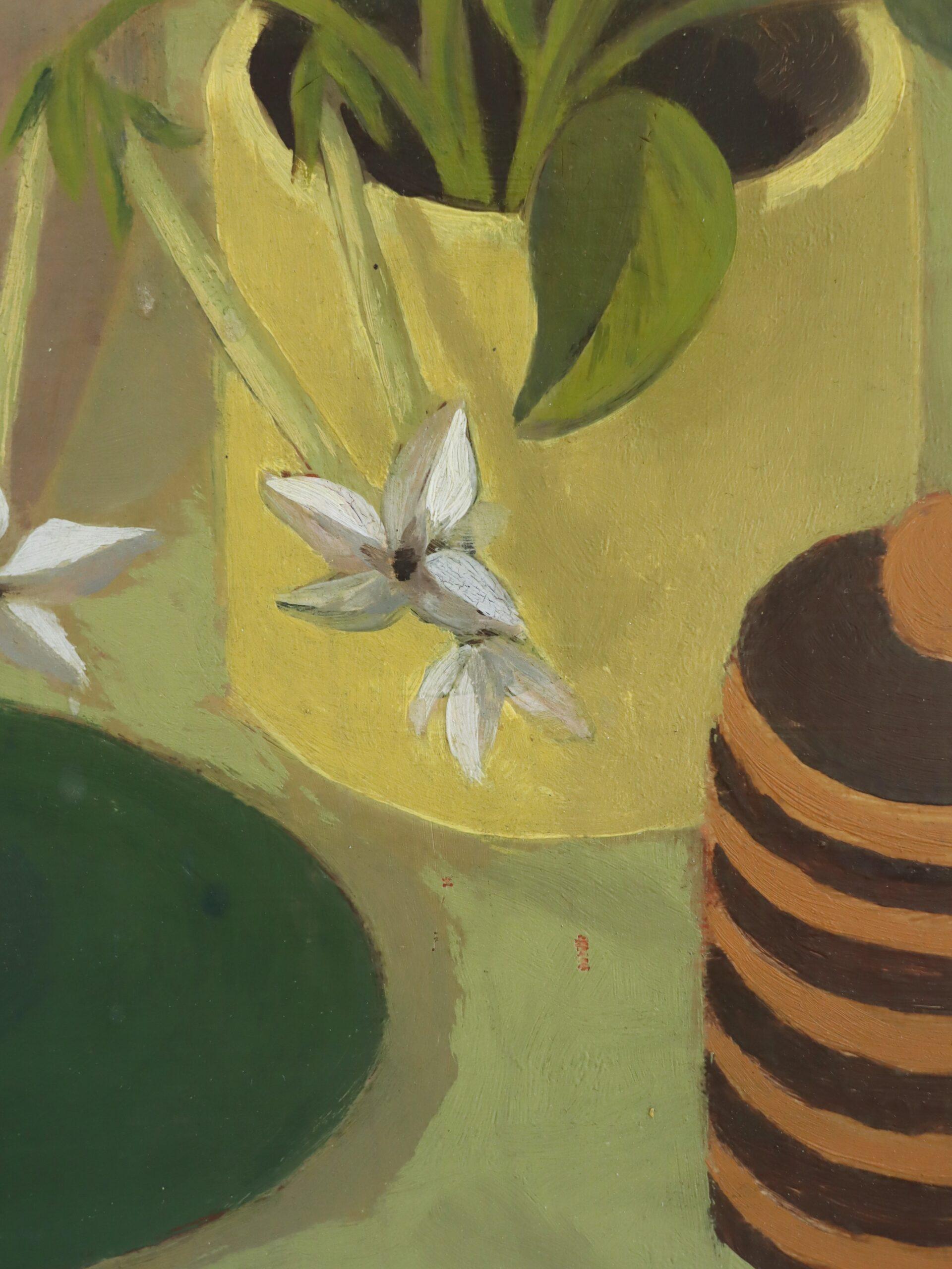 Mid Century Modern Expressive Swedish Still Life Oil Painting - Lemon & Blooms For Sale 7