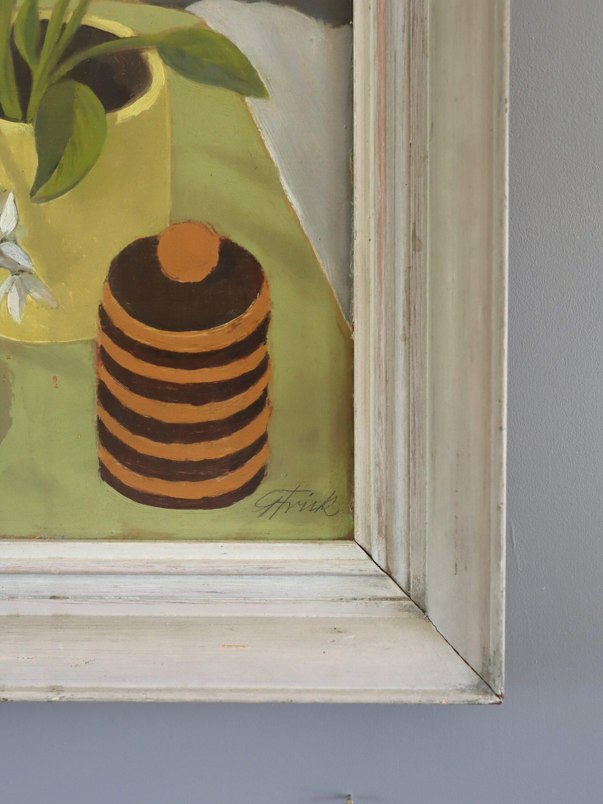 Mid Century Modern Expressive Swedish Still Life Oil Painting - Lemon & Blooms For Sale 3