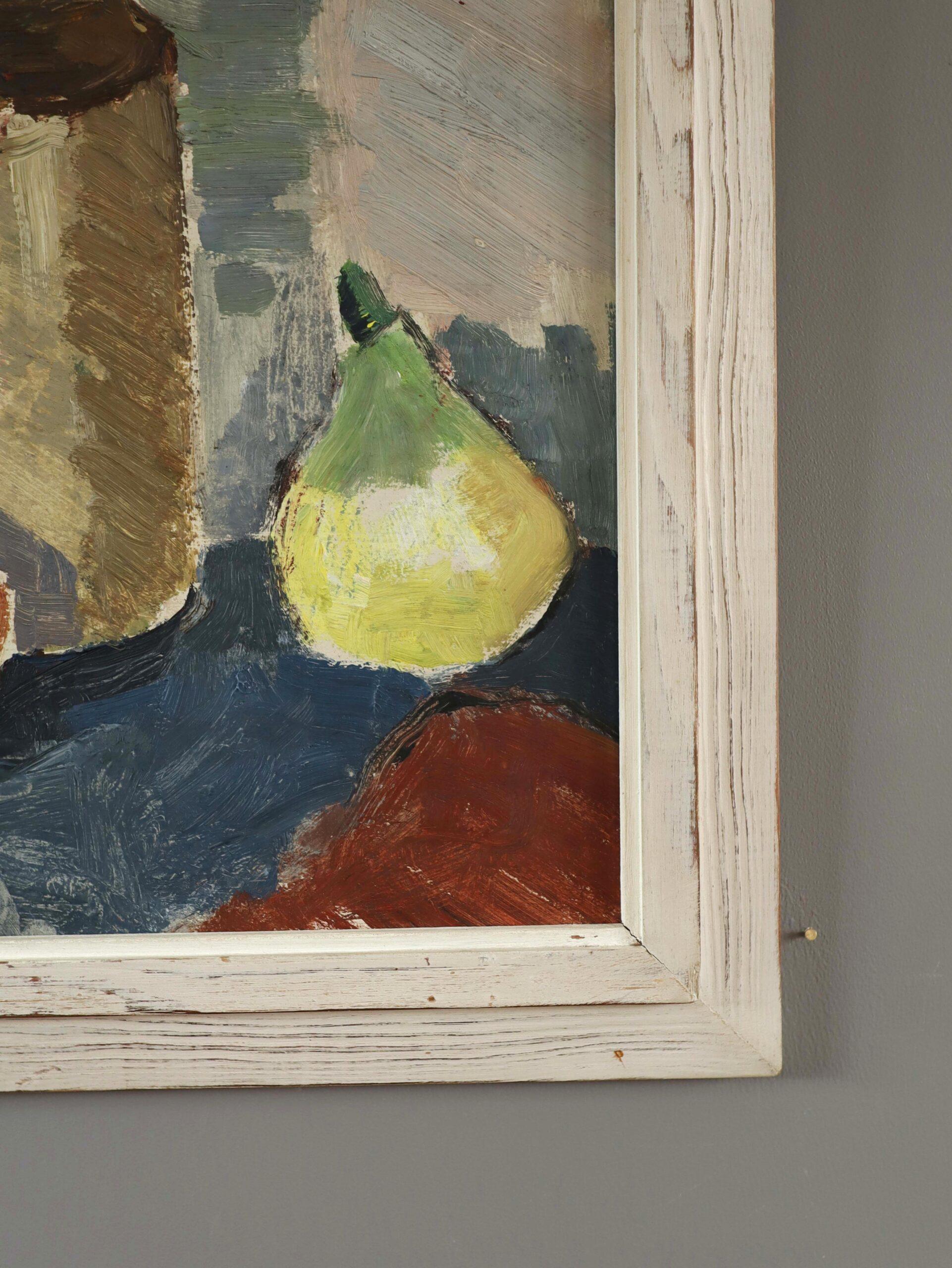 Pittura ad olio di una natura morta svedese espressiva del Medio Secolo Moderno -  Pere e barattolo in vendita 2