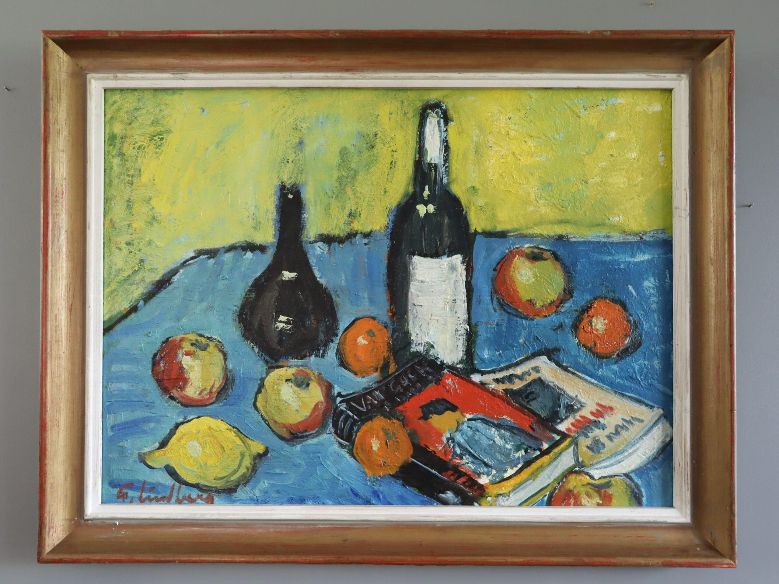 Nature morte suédoise expressive du milieu du siècle dernier - Lemon & Literature - Painting de Unknown