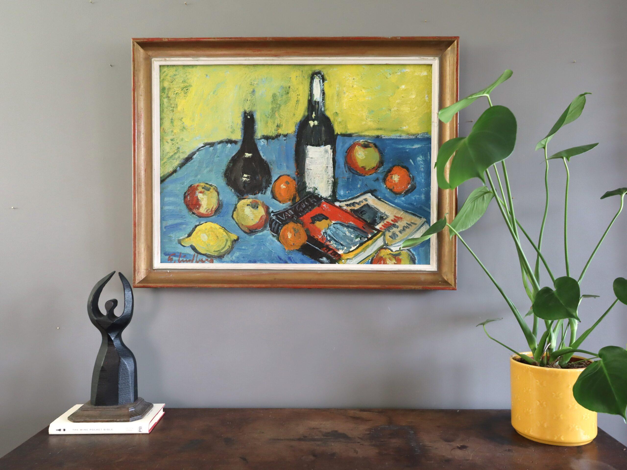 Nature morte suédoise expressive du milieu du siècle dernier - Lemon & Literature - Moderne Painting par Unknown