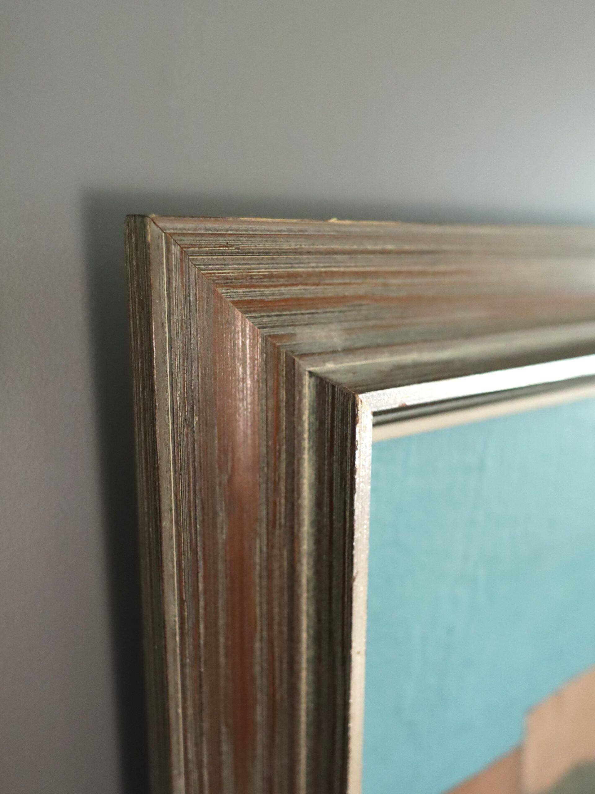 Mid Century Modern Figurative Küstenlandschaft Ölgemälde - Leben am Wasser im Angebot 1