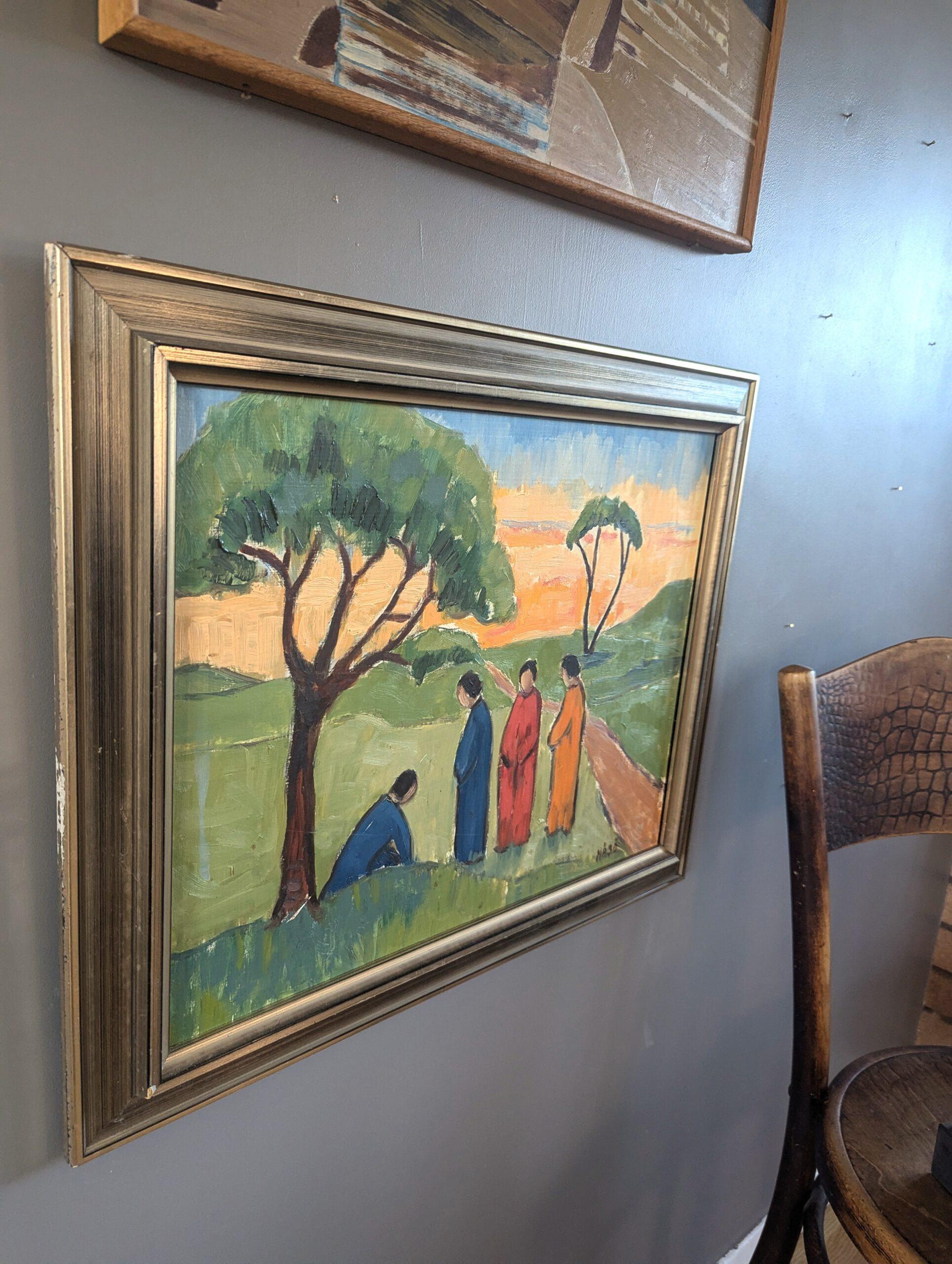 Mid Century Modern Figurative Landscape Oil Painting - Evening Reflection 1