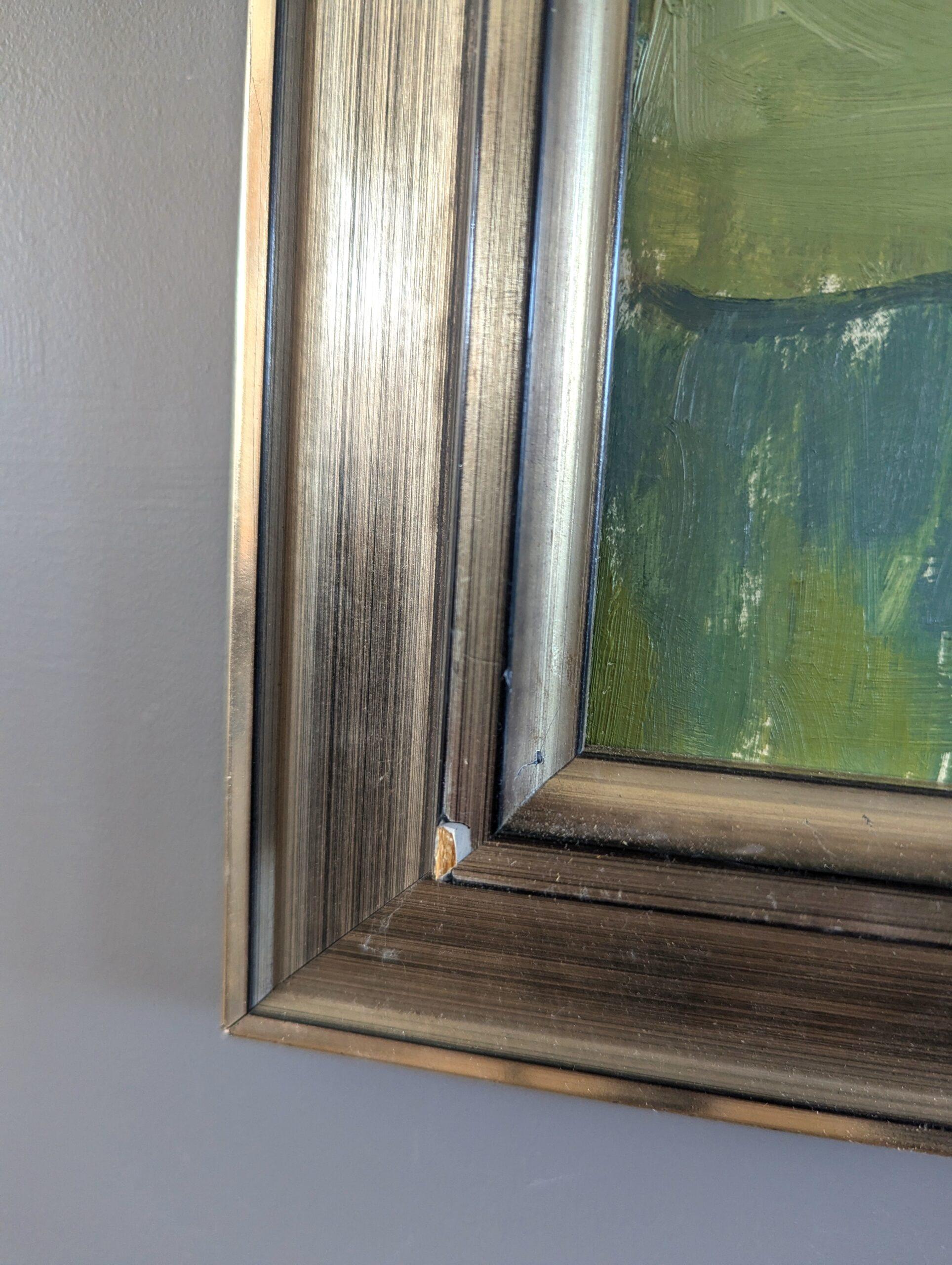 Pittura ad olio figurativa di paesaggio della metà del secolo scorso - Riflessi di sera in vendita 6