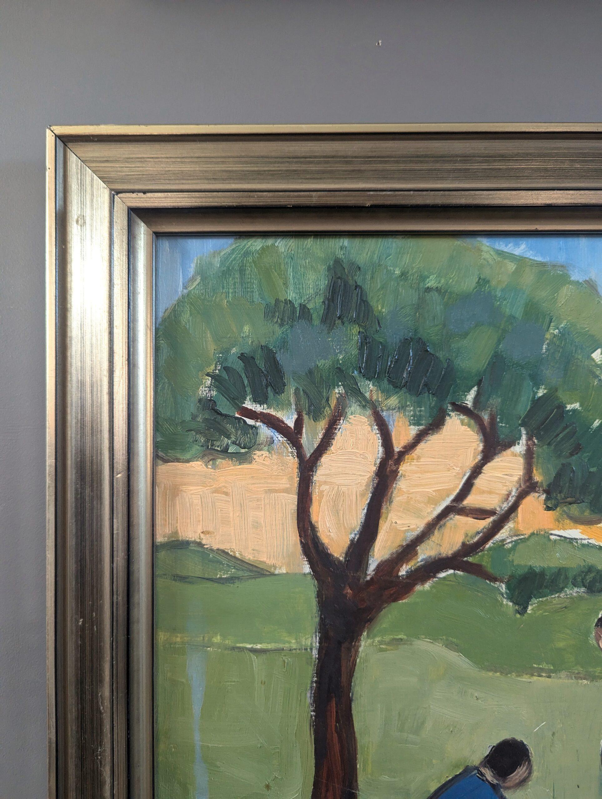 Pittura ad olio figurativa di paesaggio della metà del secolo scorso - Riflessi di sera in vendita 1