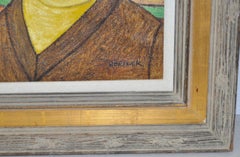 Mid Century Modern Fisherman w/ Pipe Oil Painting c.1950