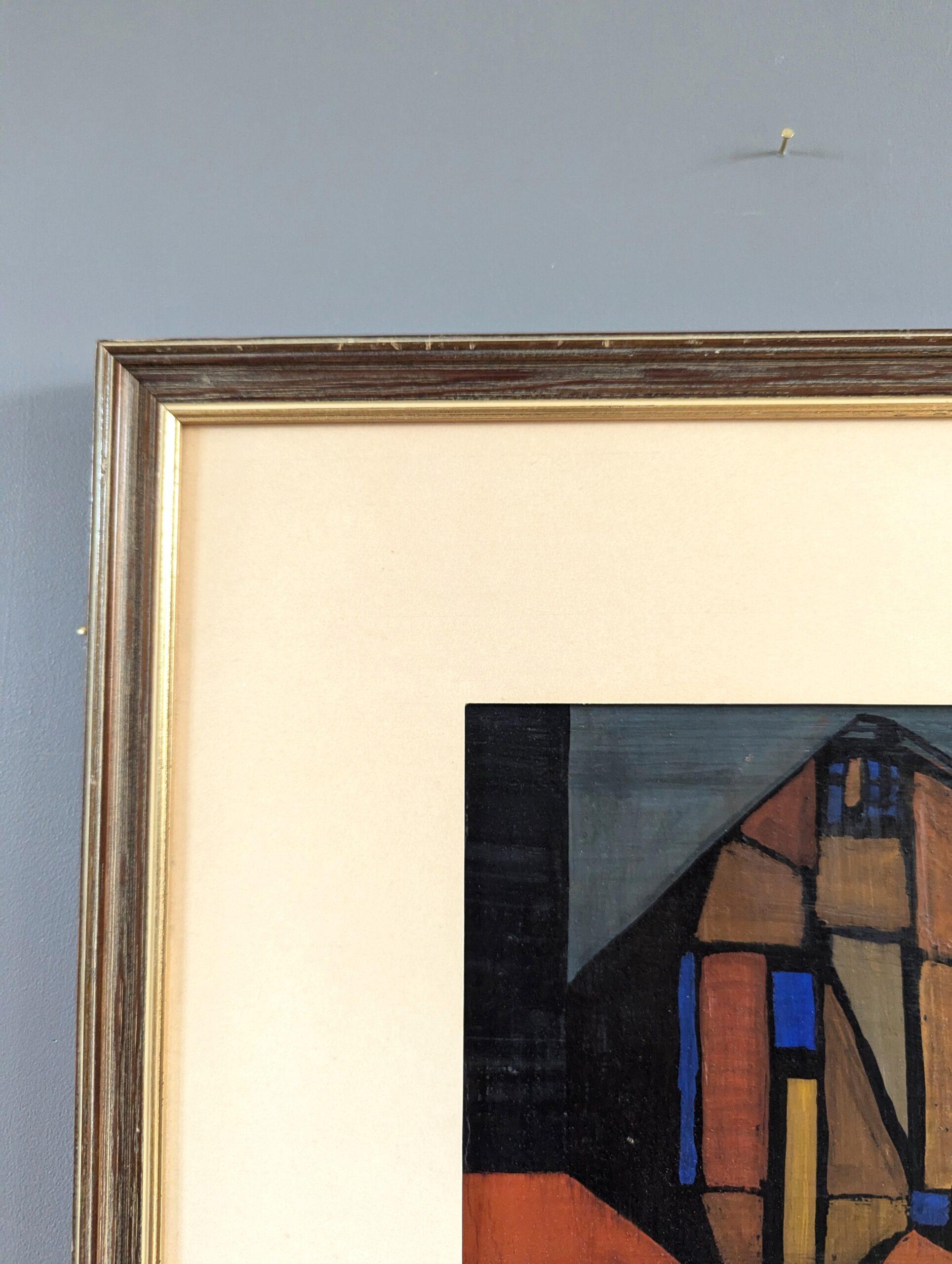 Pittura a olio astratta geometrica di metà secolo - Abitazioni frammentate in vendita 1