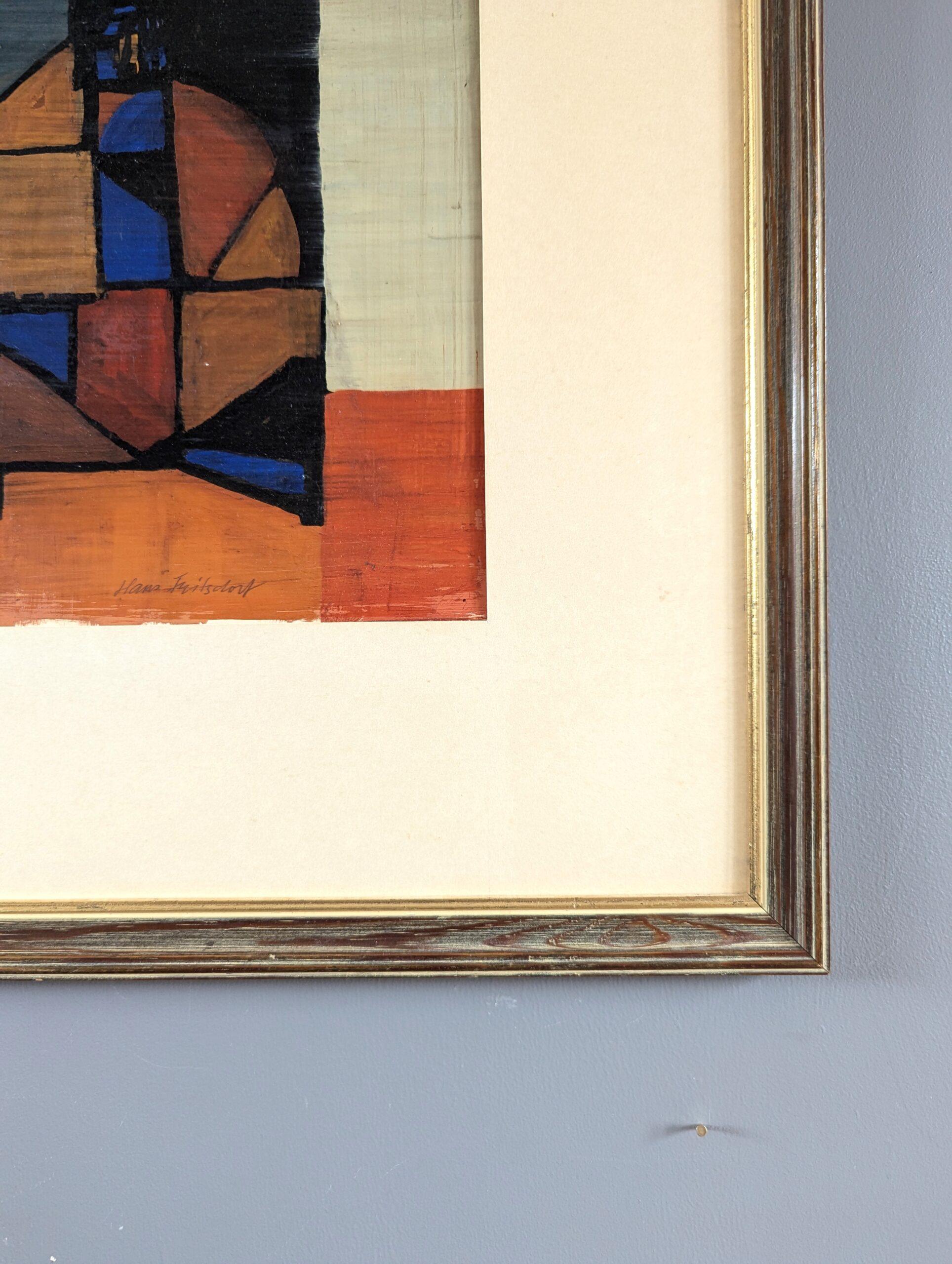 Pittura a olio astratta geometrica di metà secolo - Abitazioni frammentate in vendita 2