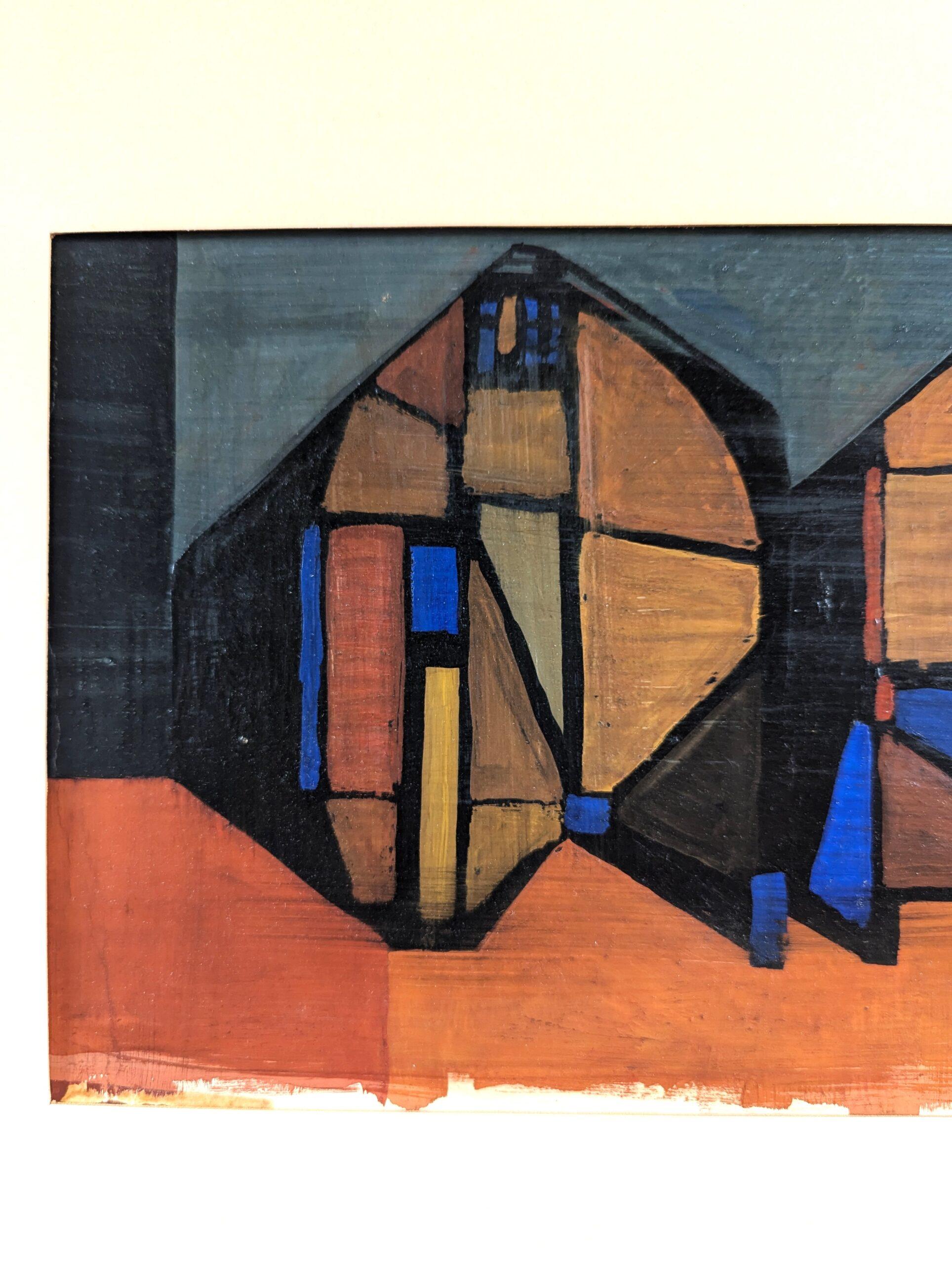 Pittura a olio astratta geometrica di metà secolo - Abitazioni frammentate in vendita 3