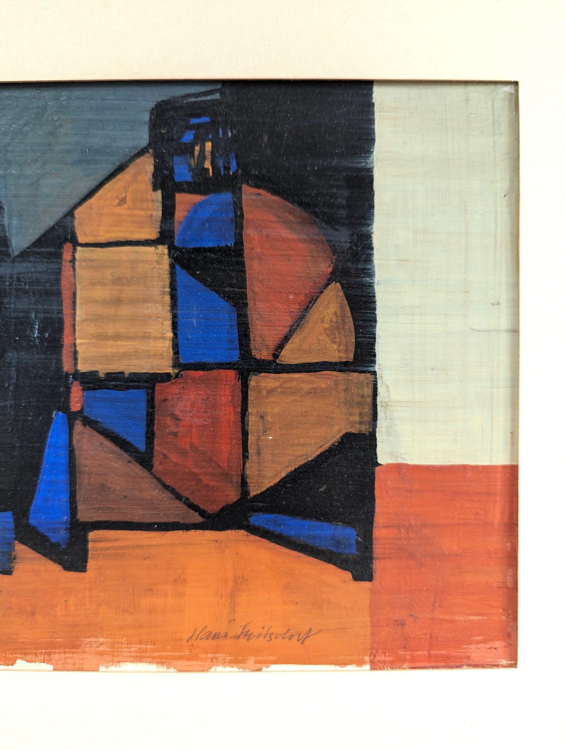 Pittura a olio astratta geometrica di metà secolo - Abitazioni frammentate in vendita 4