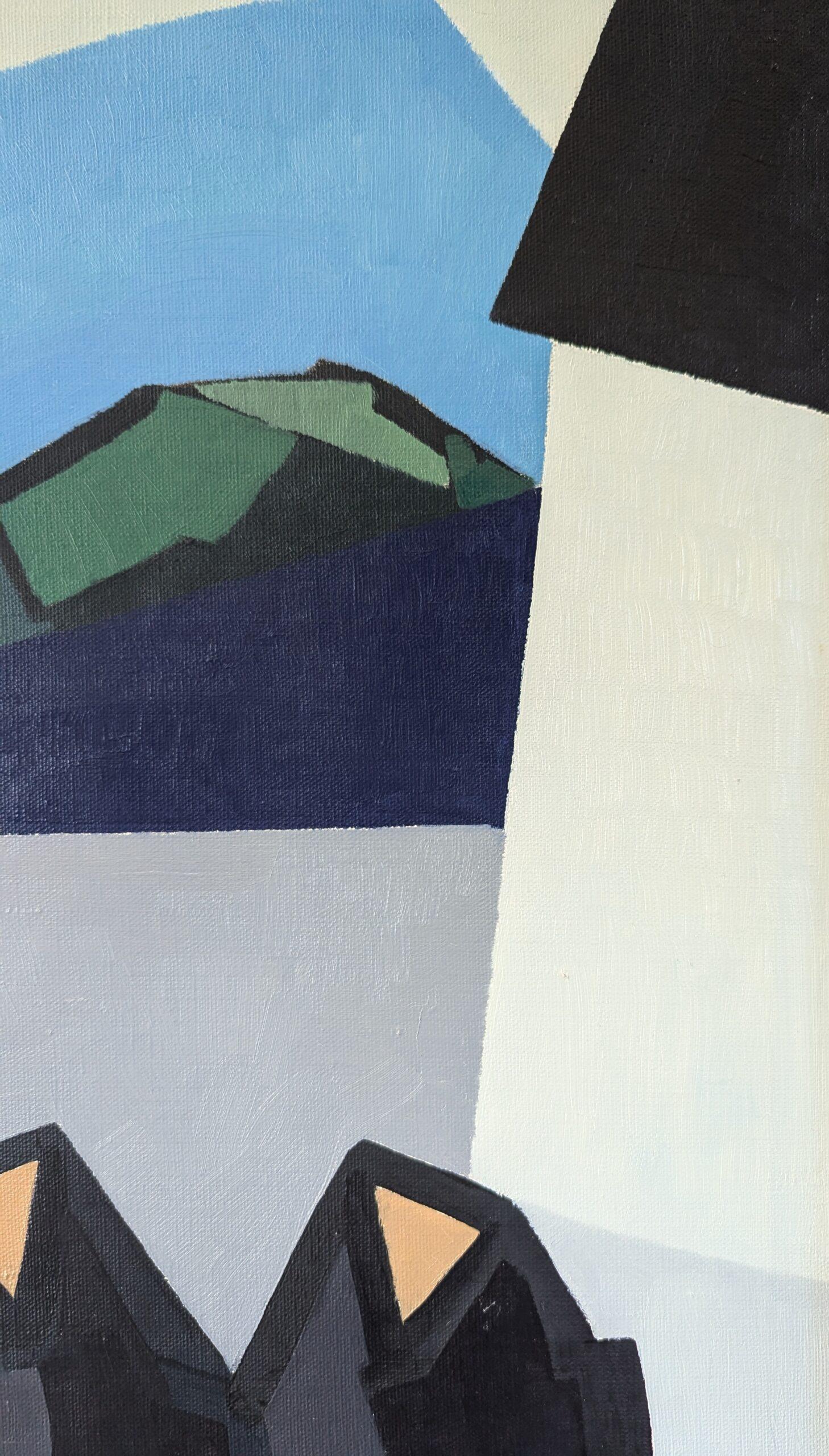Pittura a olio astratta geometrica di metà secolo - Monastero di montagna in vendita 5