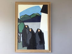 Mid-Century Modern Geometric Abstract Oil Painting - Mountain Monastery