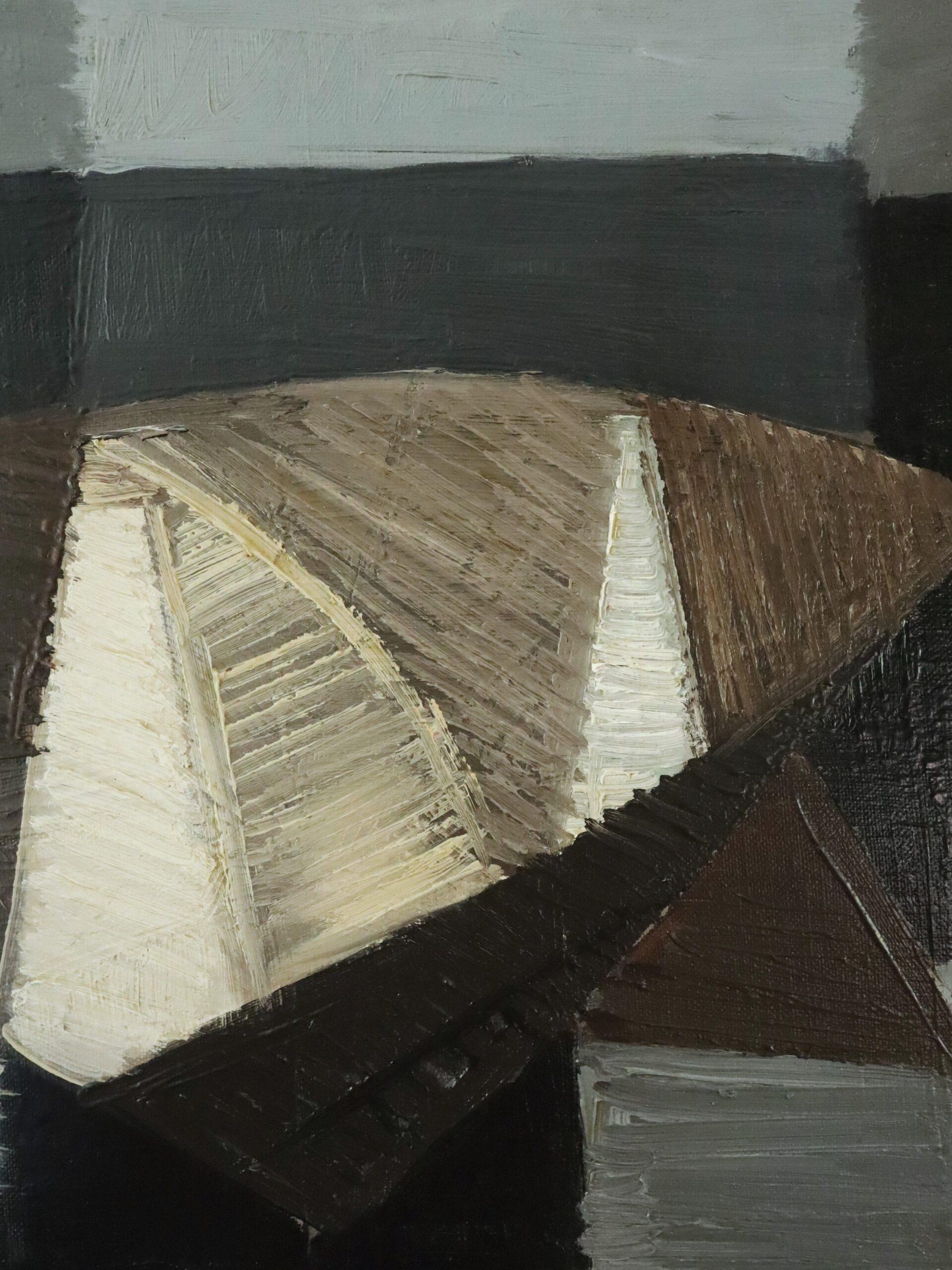 Mid Century Modern Geometric Abstract Seascape Oil Painting - Nocturne Sail For Sale 7