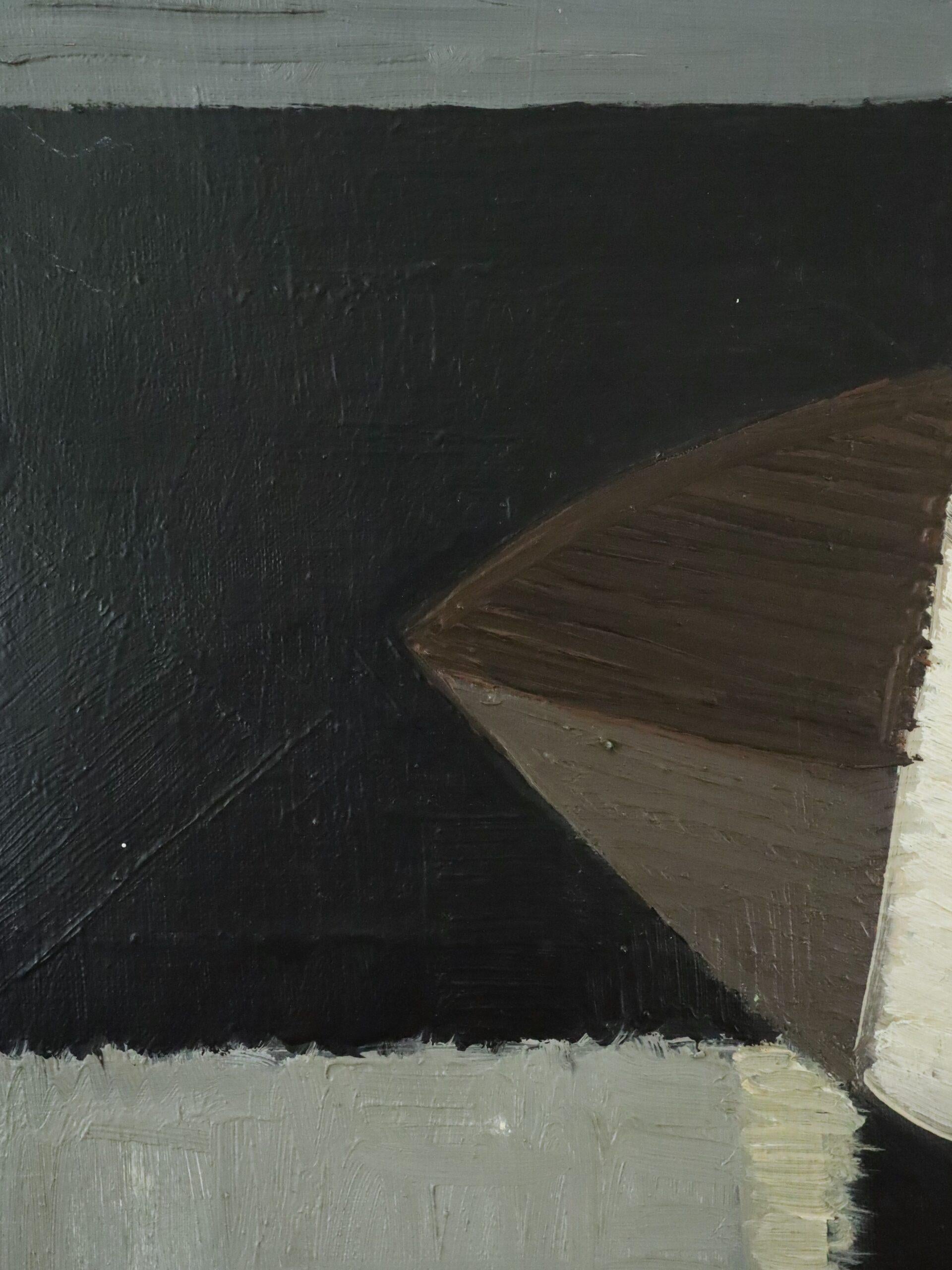 Mid Century Modern Geometric Abstract Seascape Oil Painting - Nocturne Sail For Sale 6